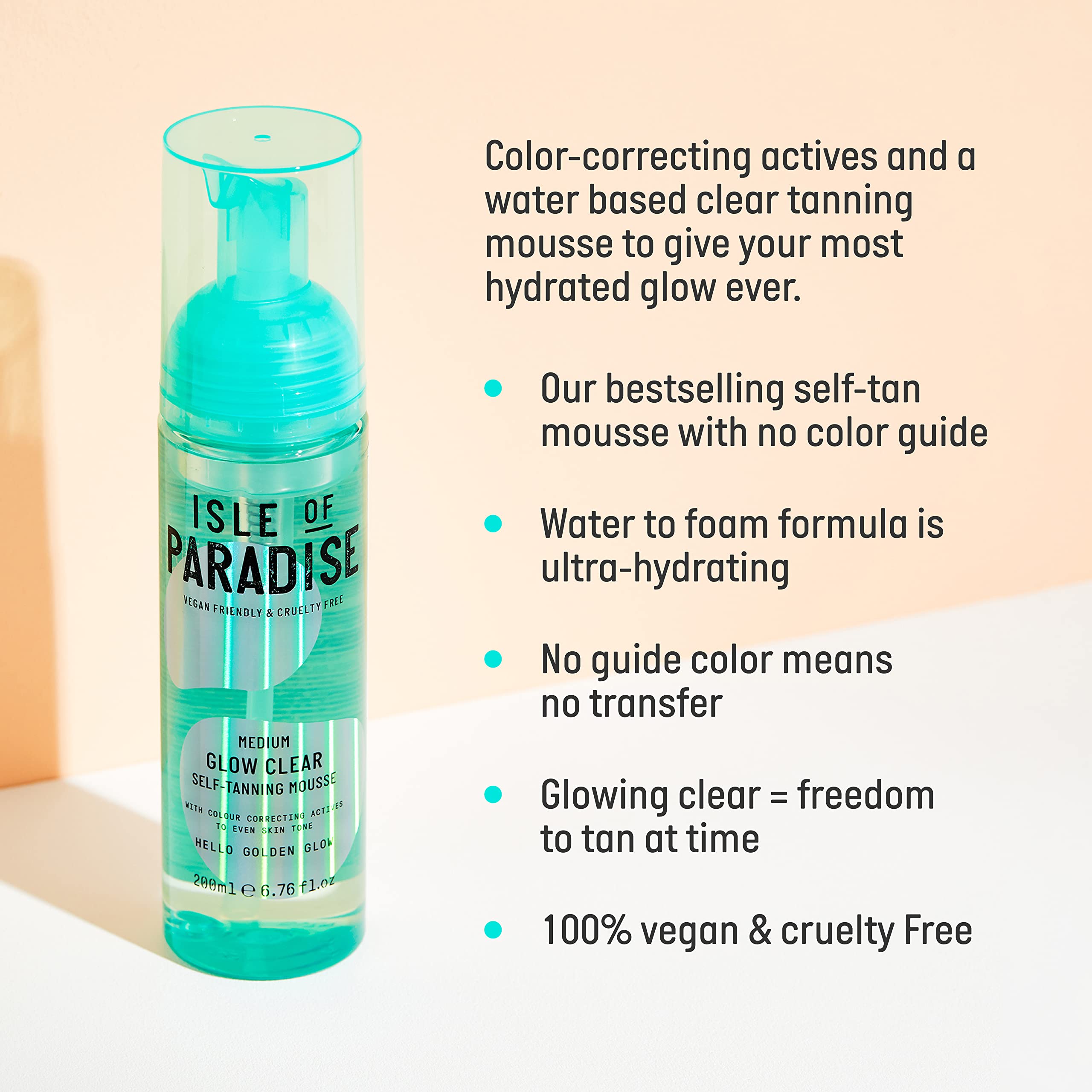 Isle of Paradise Mousse bronzante Glow Clear, absorption rapide et sans transfert.