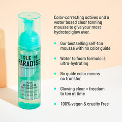 Isle of Paradise Mousse bronzante Glow Clear, absorption rapide et sans transfert.
