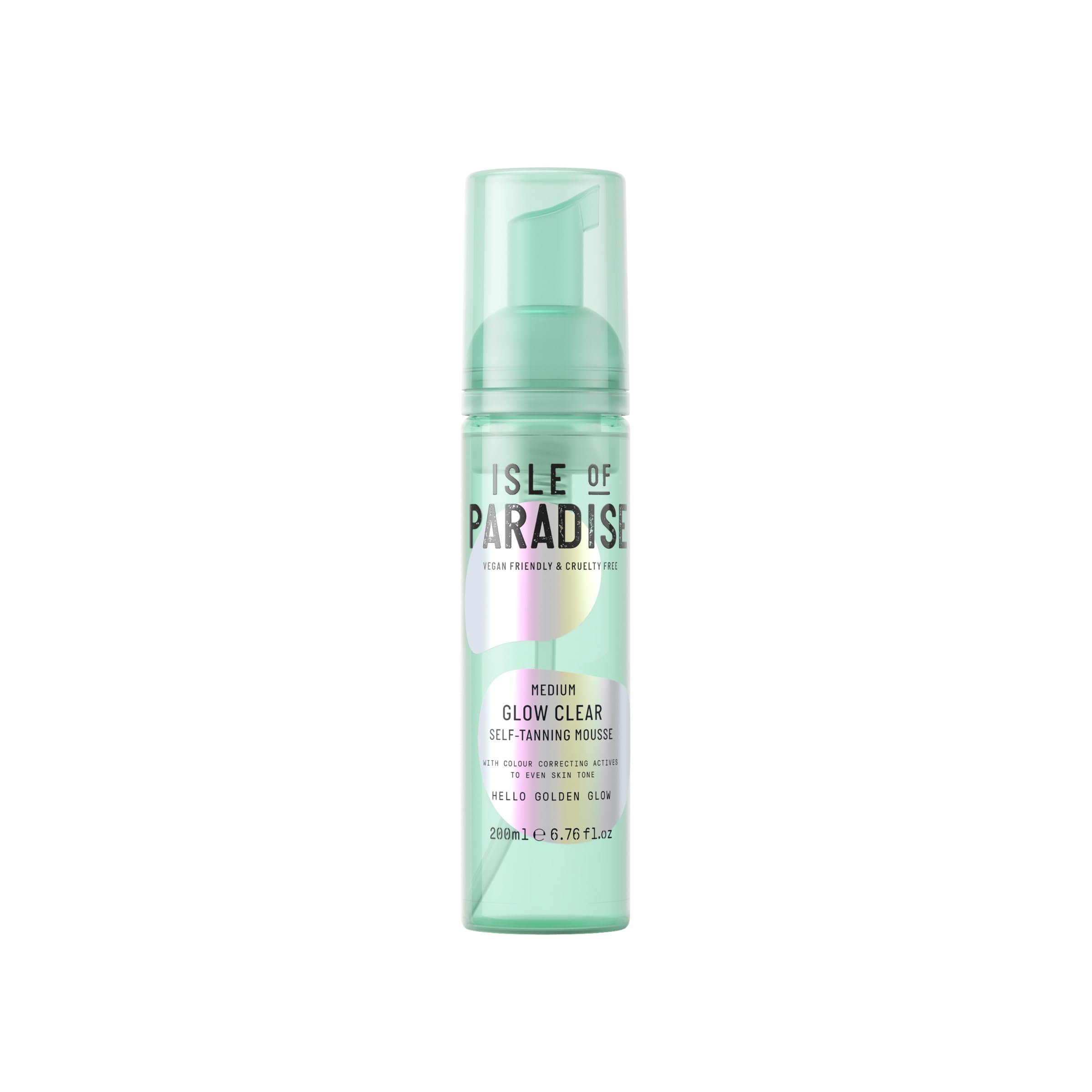 Isle of Paradise Mousse bronzante Glow Clear, application sans guide couleur pour un résultat homogène.