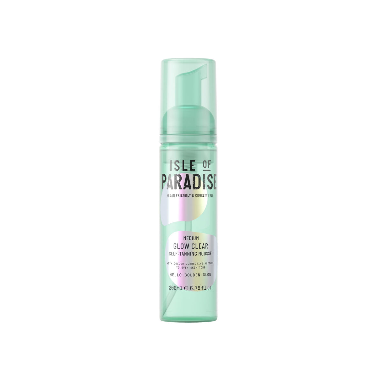 Isle of Paradise Mousse bronzante Glow Clear, application sans guide couleur pour un résultat homogène.