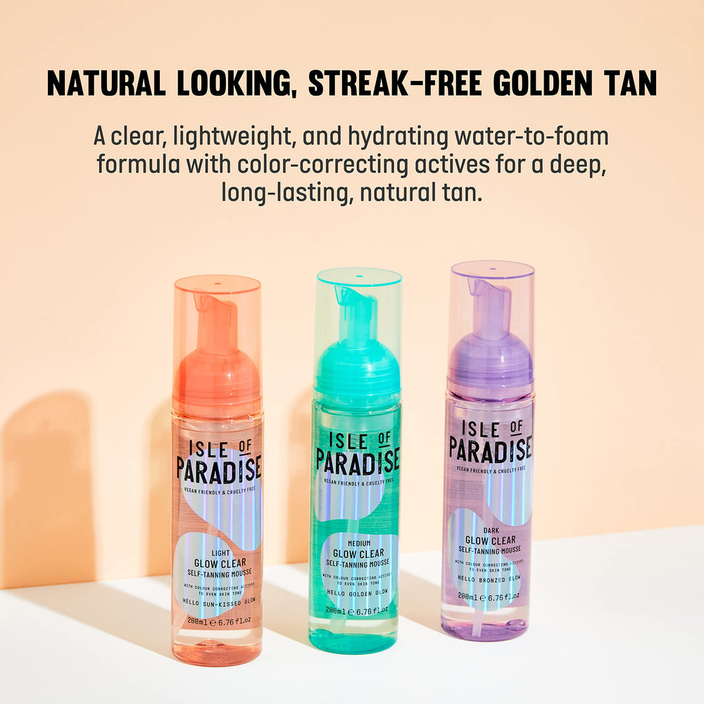 Isle of Paradise Mousse bronzante Glow Clear, contient huile de pamplemousse, chia et avocat.
