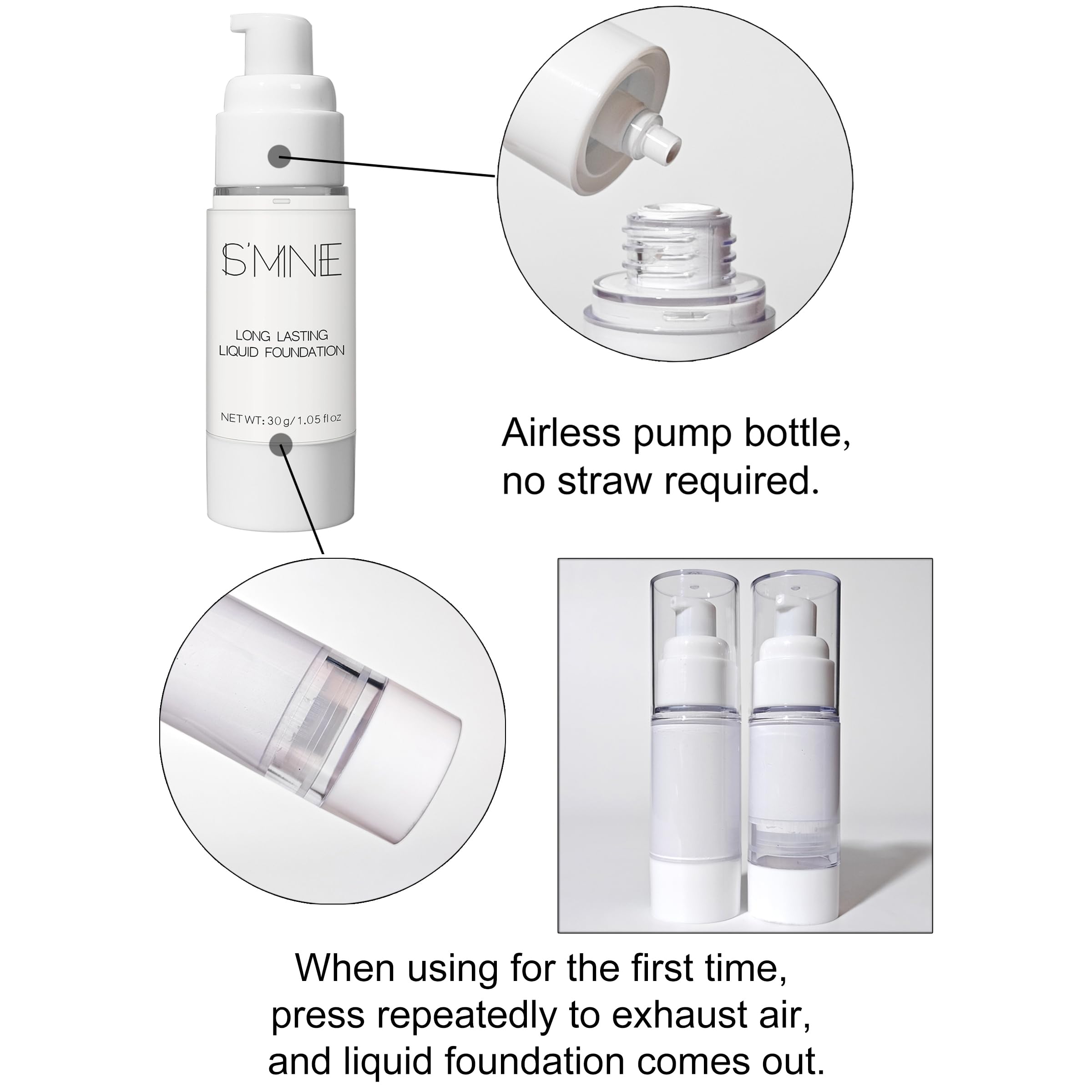 IS'MINE white liquid foundation packaging closeup with vegan cruelty-free branding.
