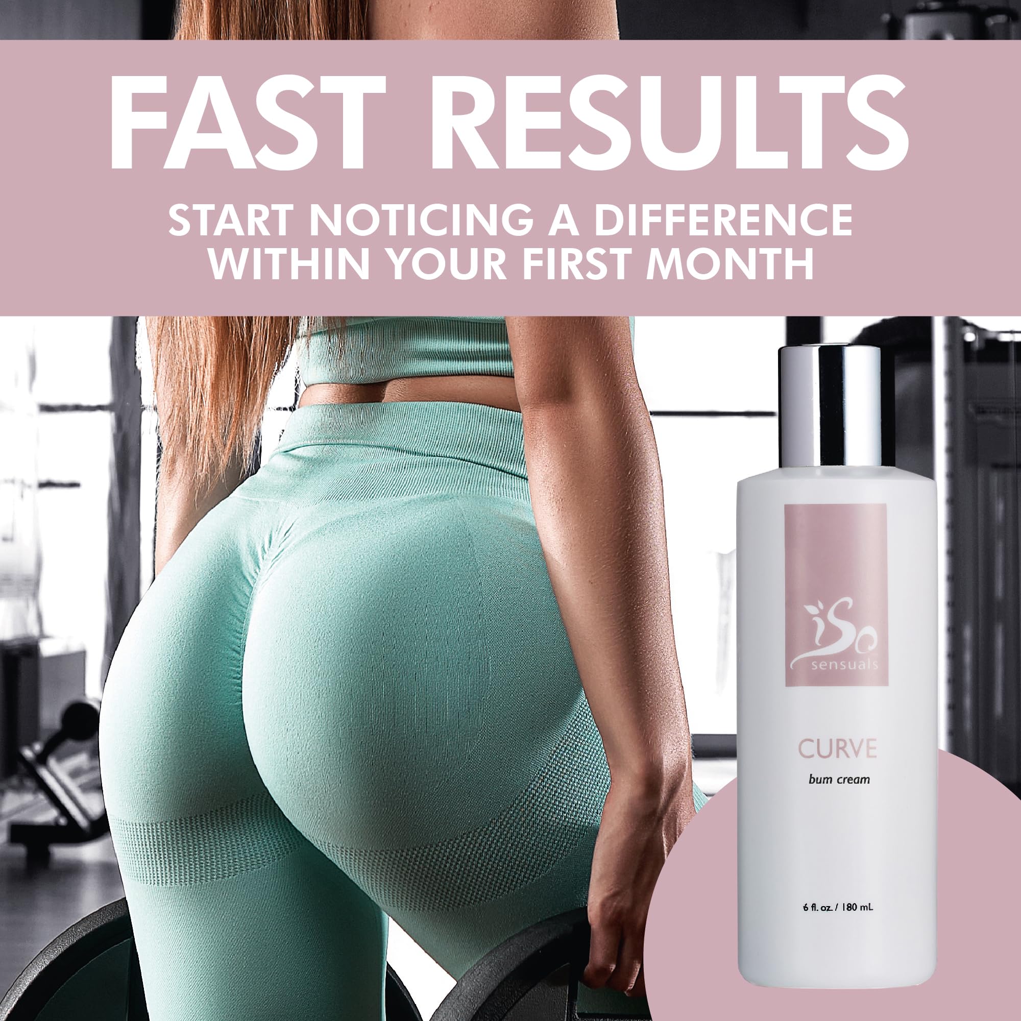 IsoSensuals Curve crema glúteos, infografía de resultados sugeridos para volumen.