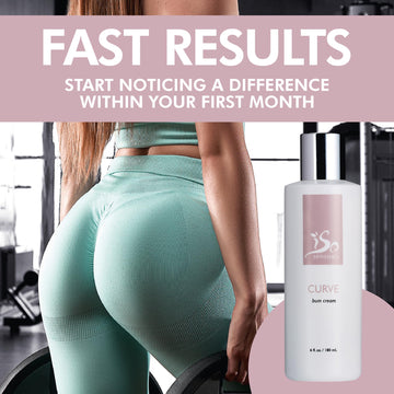 IsoSensuals Curve crema glúteos, infografía de resultados sugeridos para volumen.