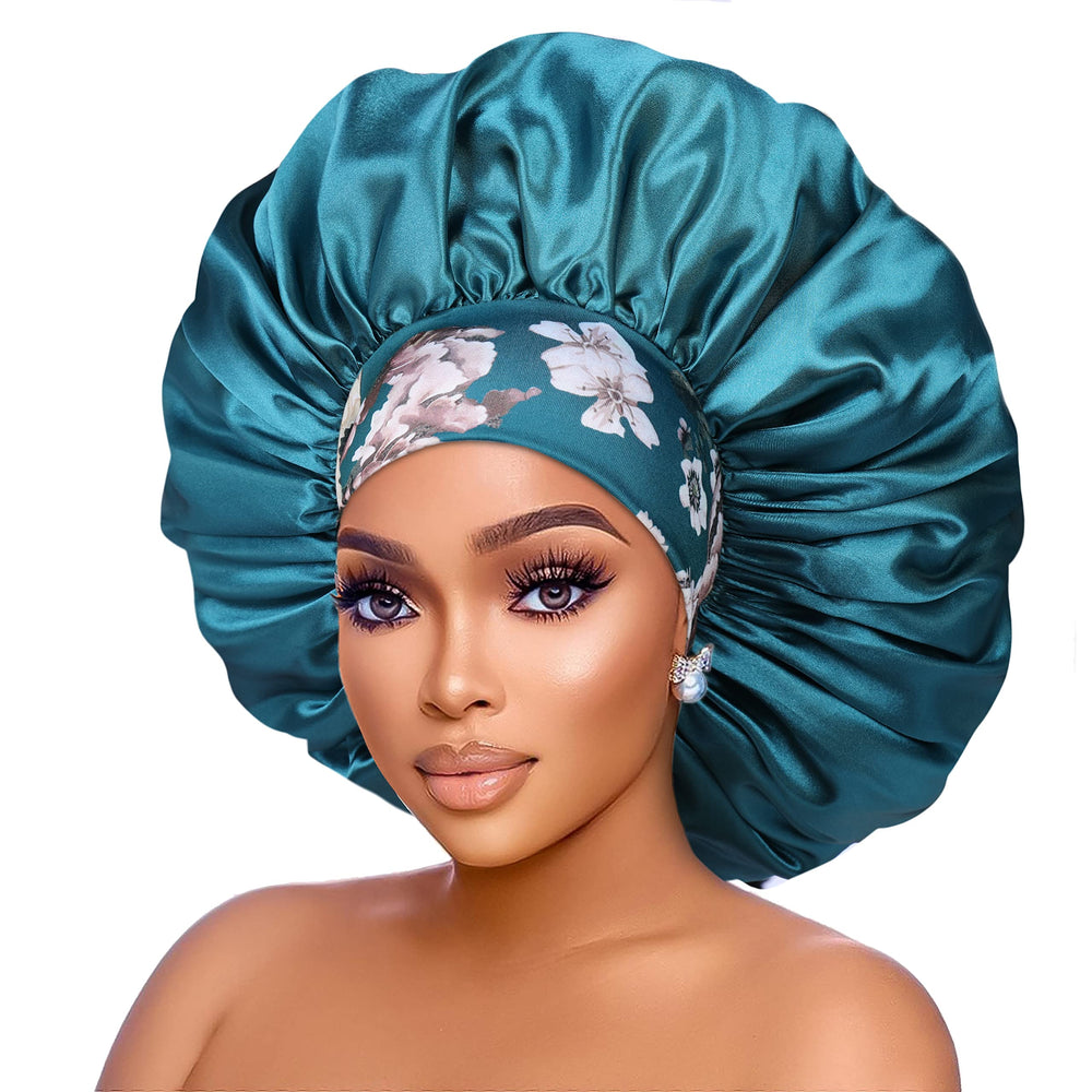 Bonete Isshin Beauty de seda grande en teal, suave para el cabello rizado