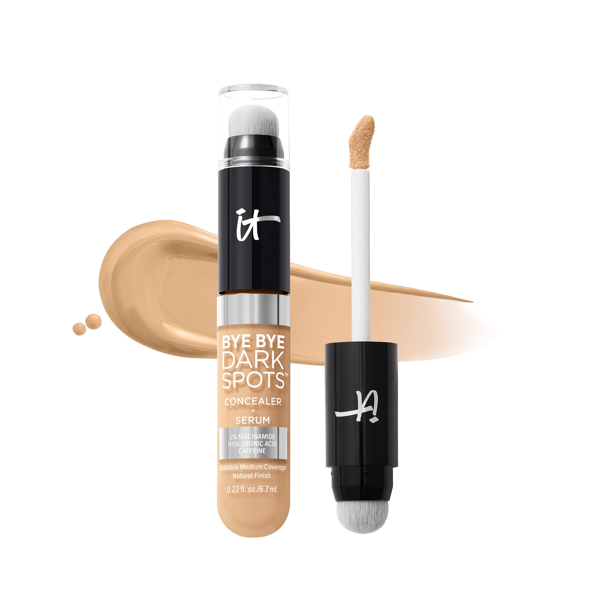IT Cosmetics Bye Bye Dark Spots en envase compacto para uso diario y fácil transporte.