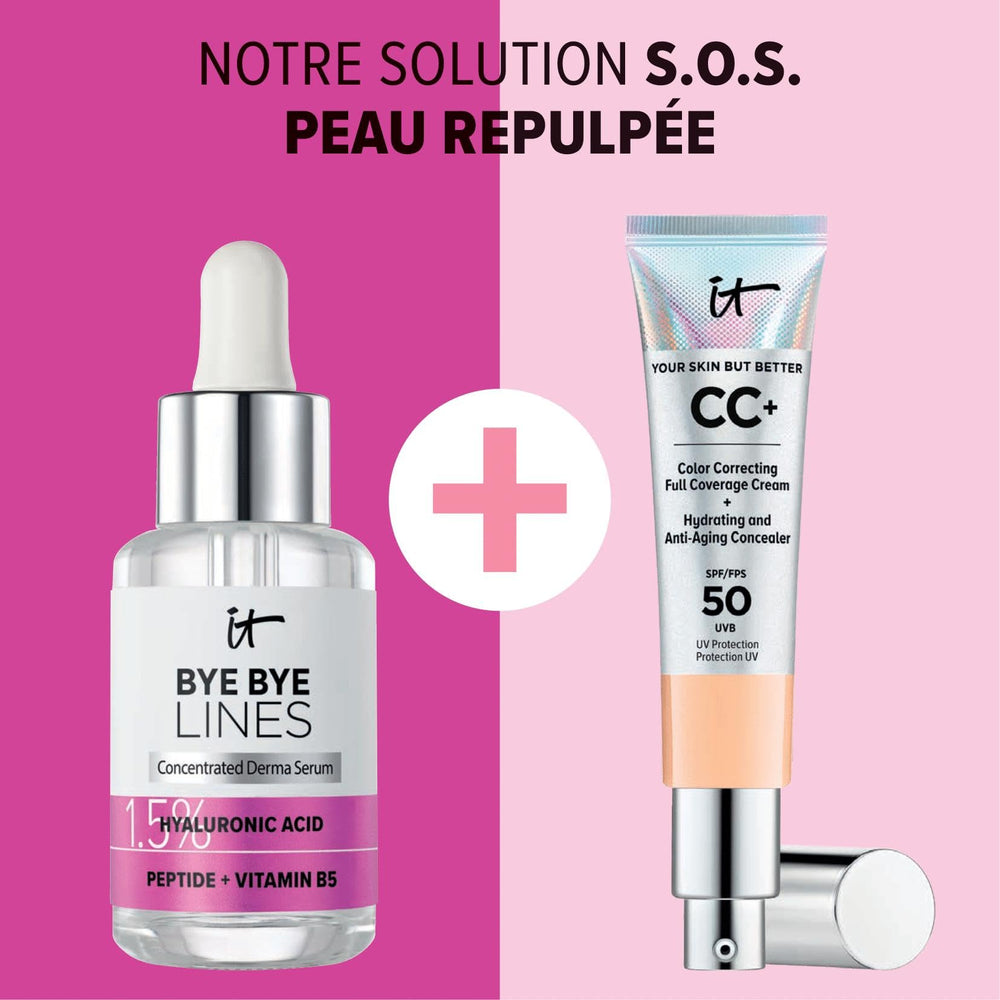 It Cosmetics Bye Bye Lines Serum uso mañana y noche para cuidado continuo.