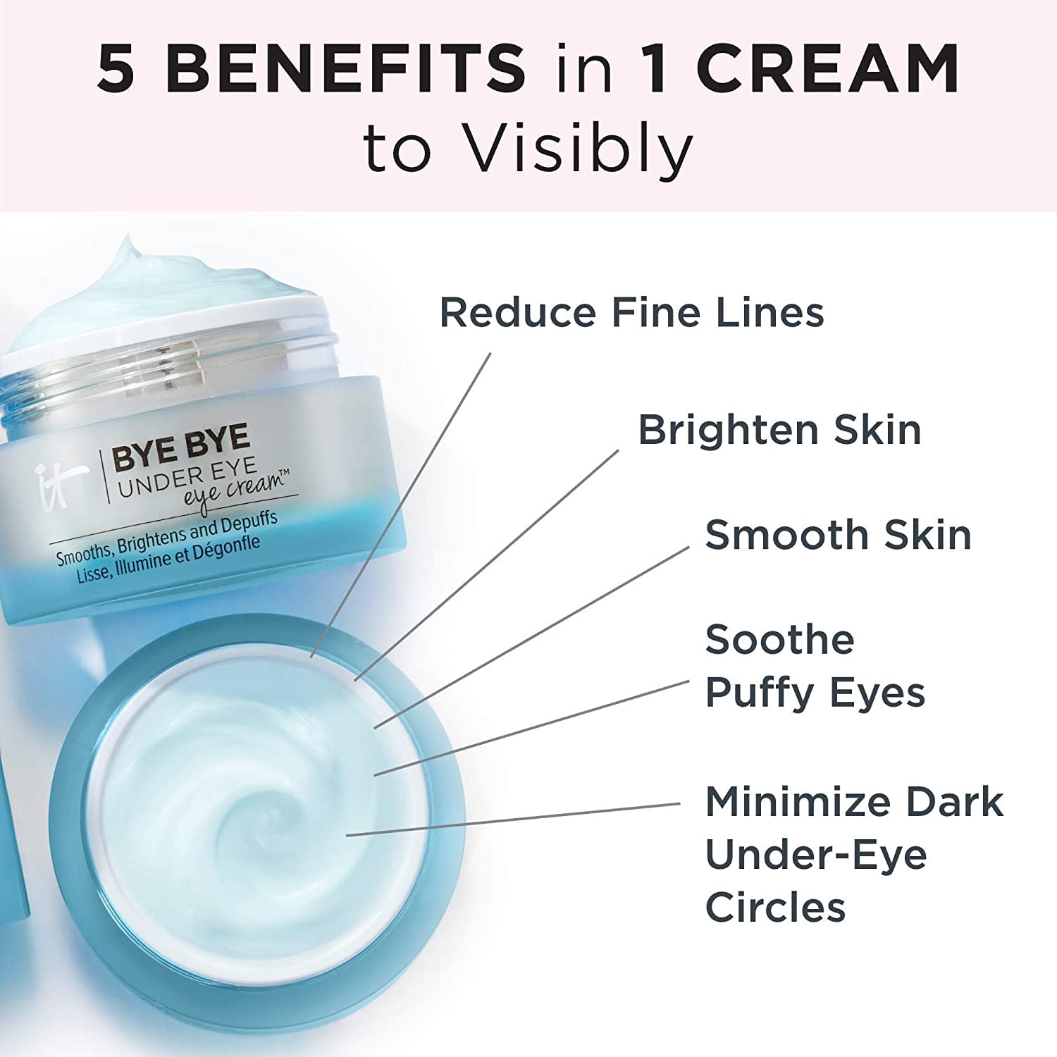 Efecto brillo suave al usar It Cosmetics Bye Bye Under Eye Eye Cream