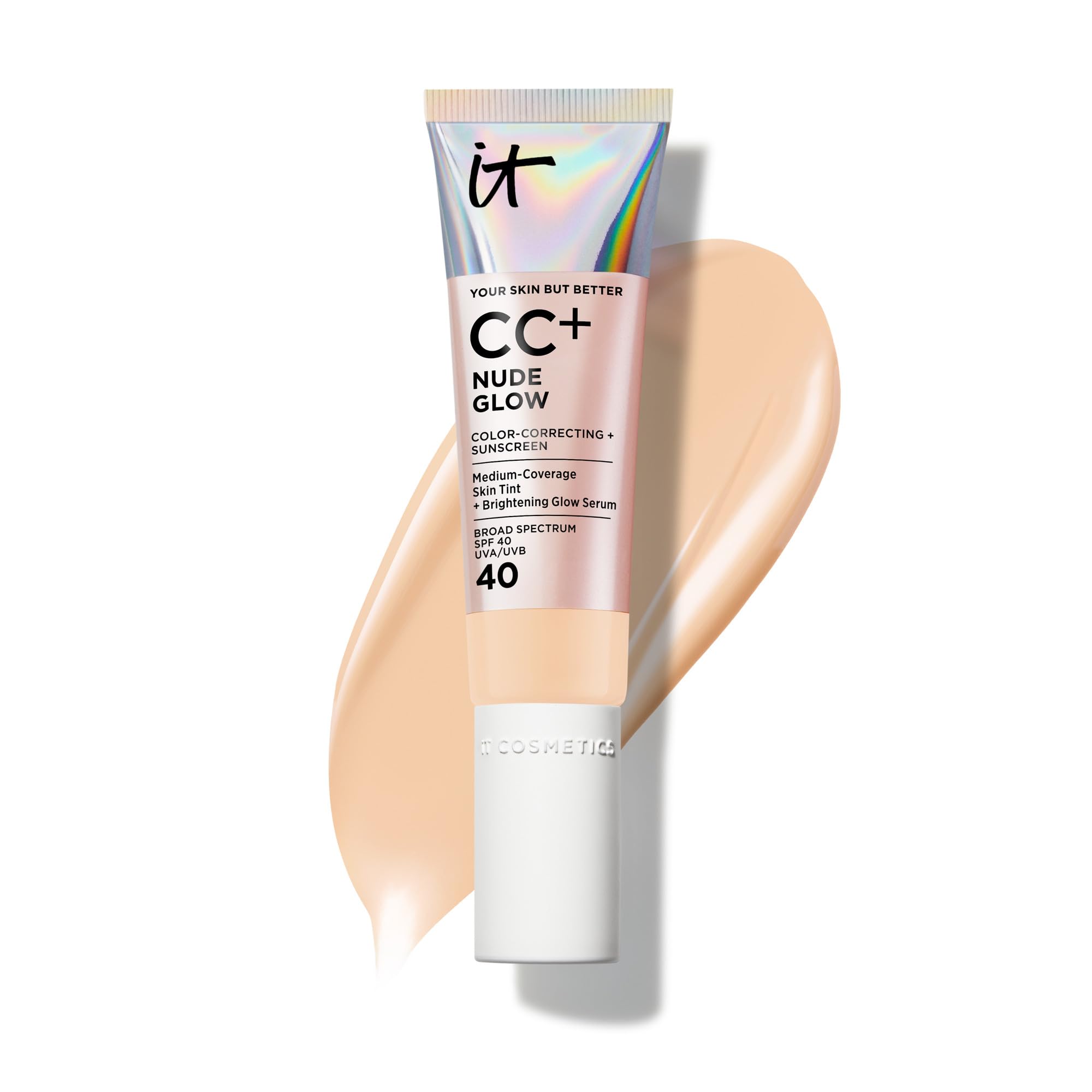 IT Cosmetics CC+ Nude Glow, bote-aplicacion: aplicación suave para un brillo radiante.