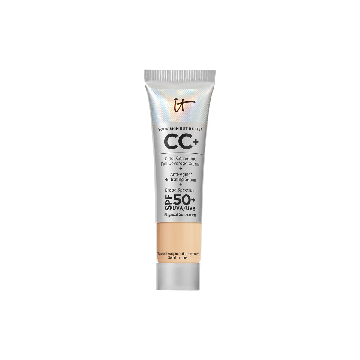 IT Cosmetics CC+ Cream Travel, envase frontal, tono medio, uso diario