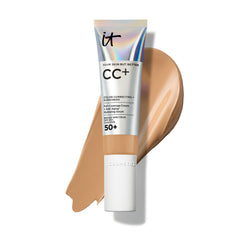 IT Cosmetics CC+ crema base bronceado cálido en botella con bomba para acabado natural