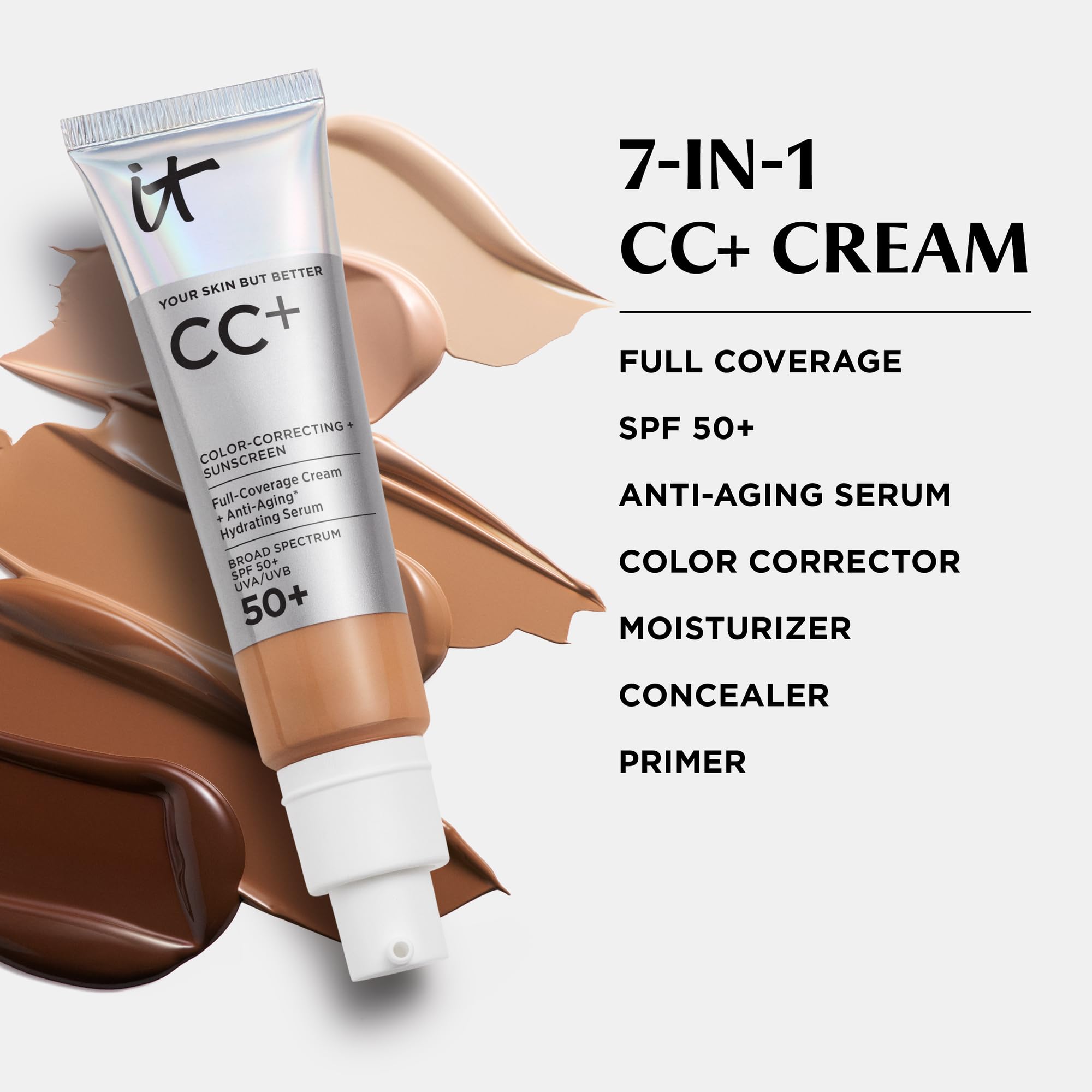 Ingrédients hyaluronique et peptides dans IT Cosmetics CC+ Crème Light pour hydratation.