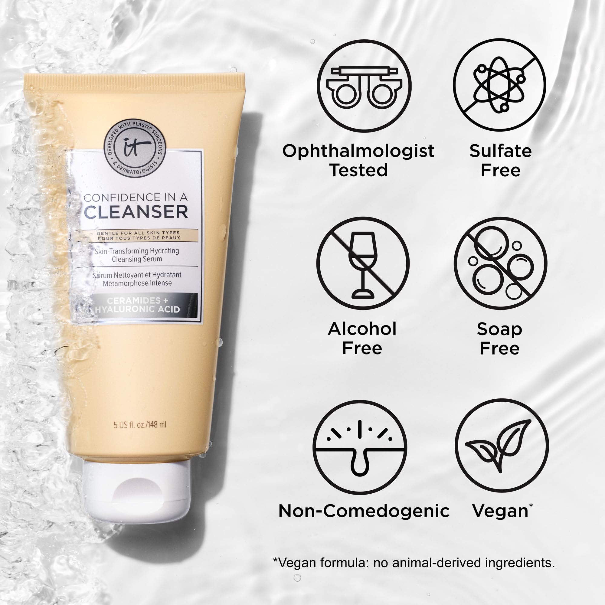 It Cosmetics Confidence in a Cleanser, textura suero-espuma que limpia con suavidad