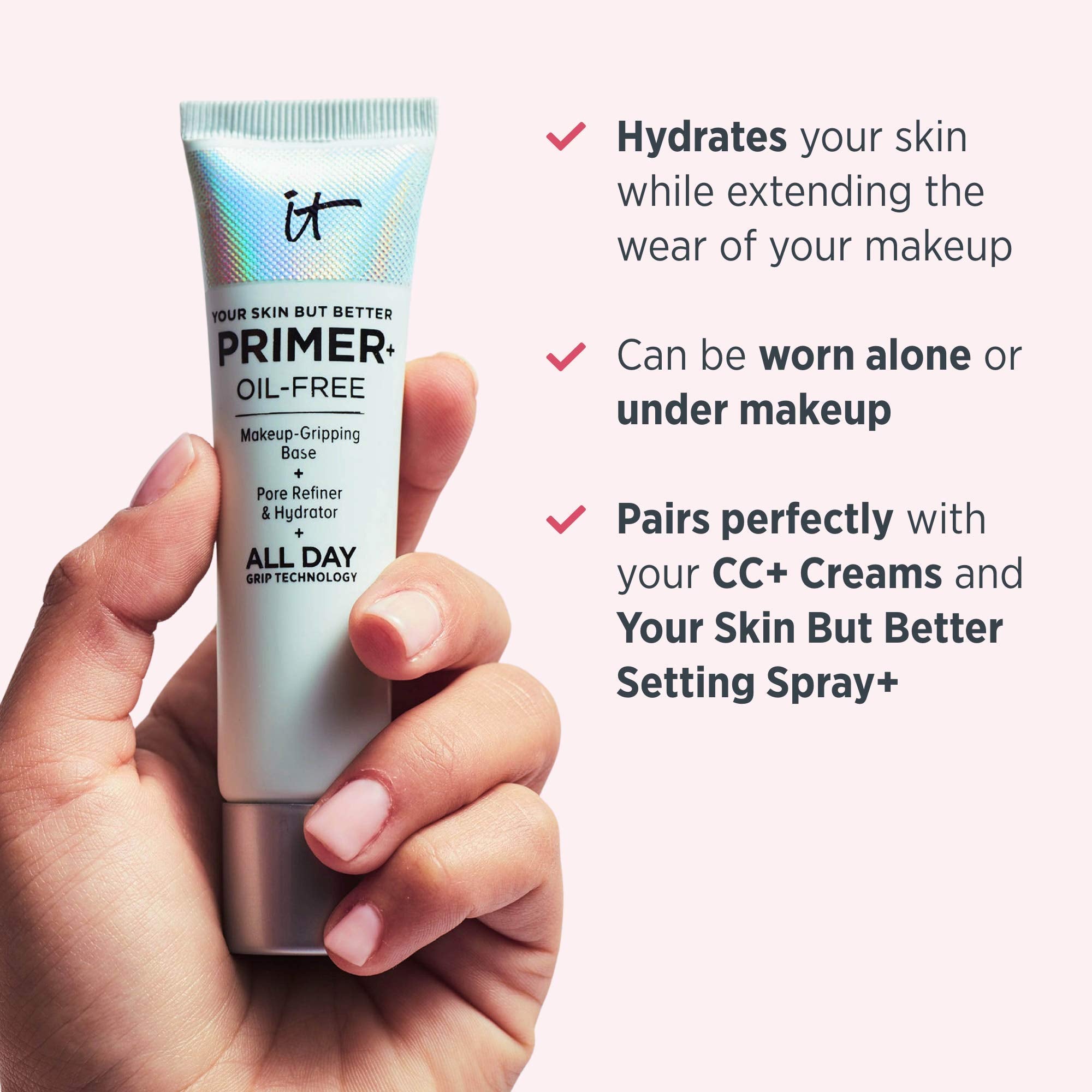 IT Cosmetics Your Skin But Better Primer+ aplicación suave como base para maquillaje duradero