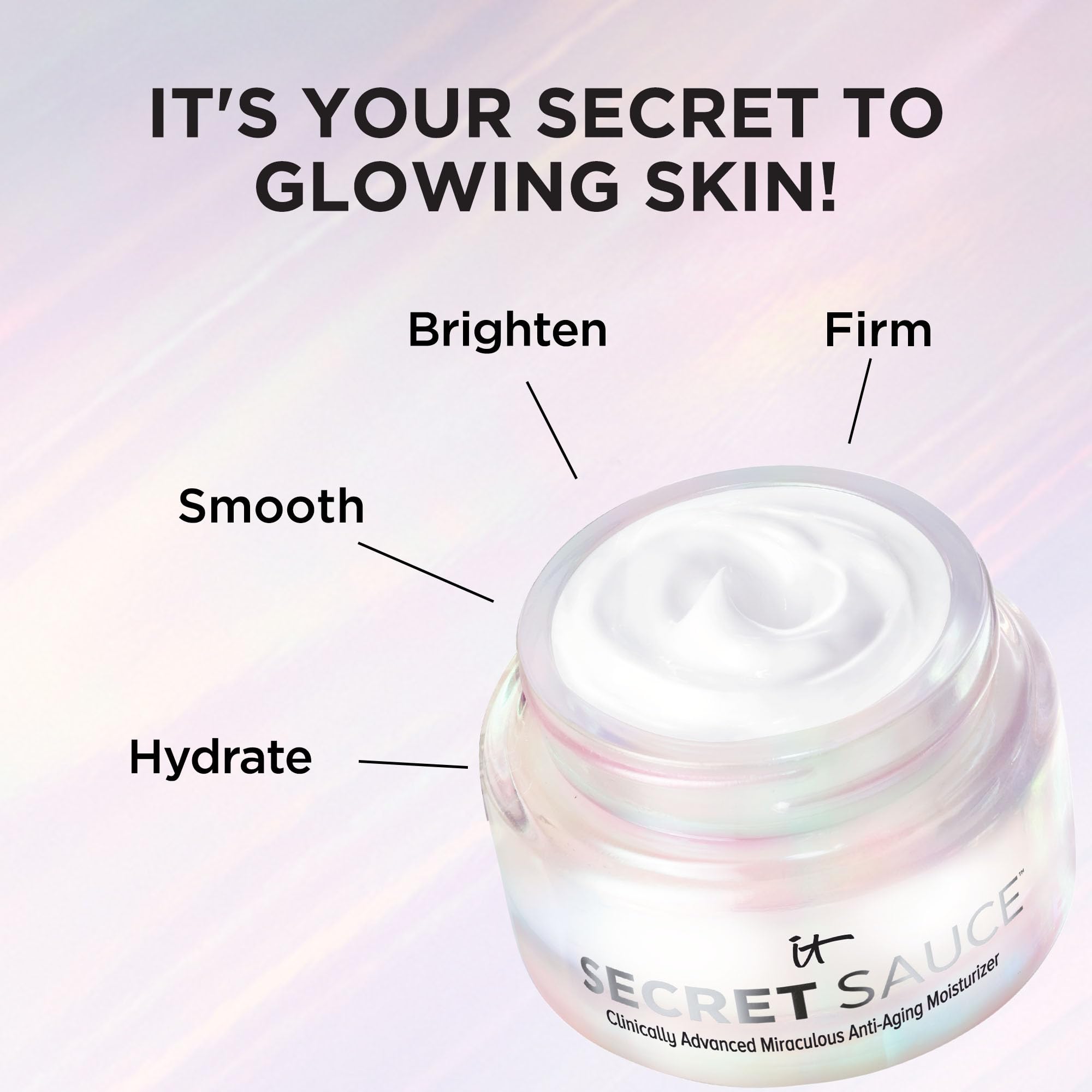 IT Cosmetics Secret Sauce – aplicación suave en rostro y cuello para un brillo sutil.