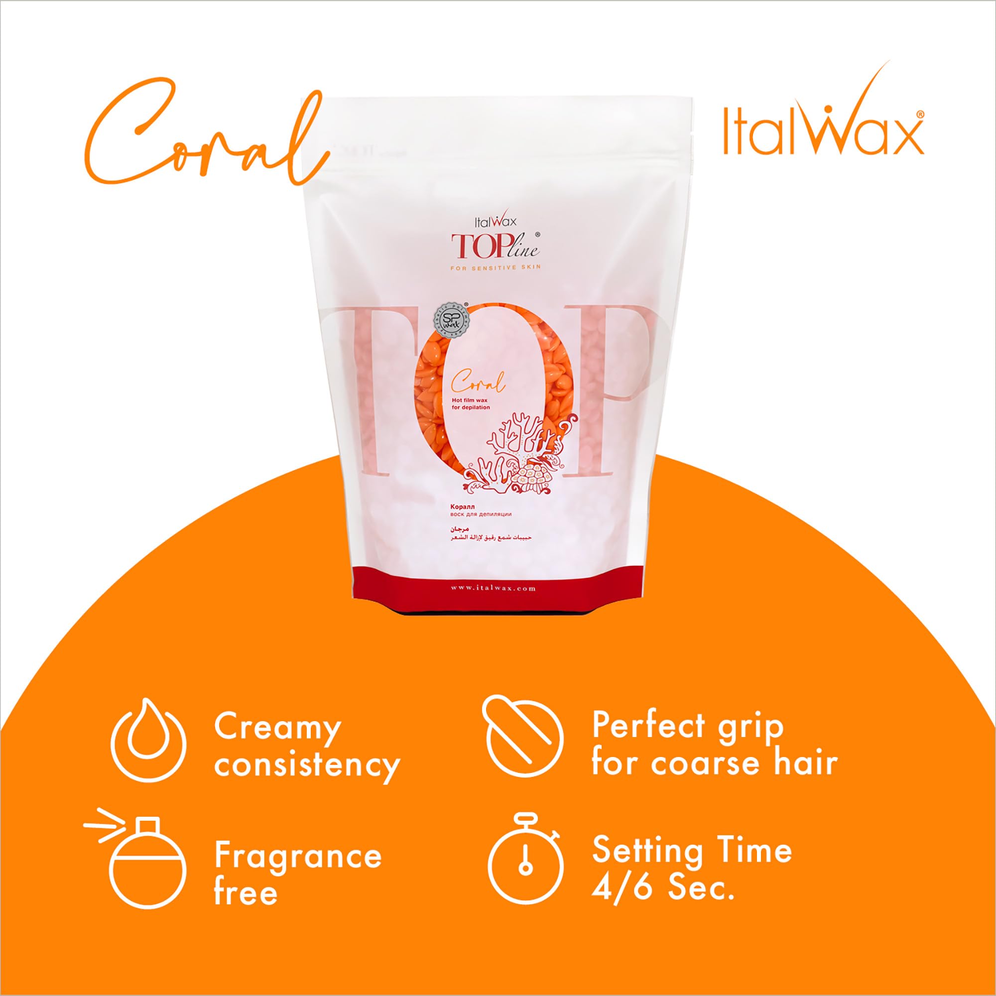 Italwax Top Line Coral brinda agarre fuerte para zonas difíciles de depilar.
