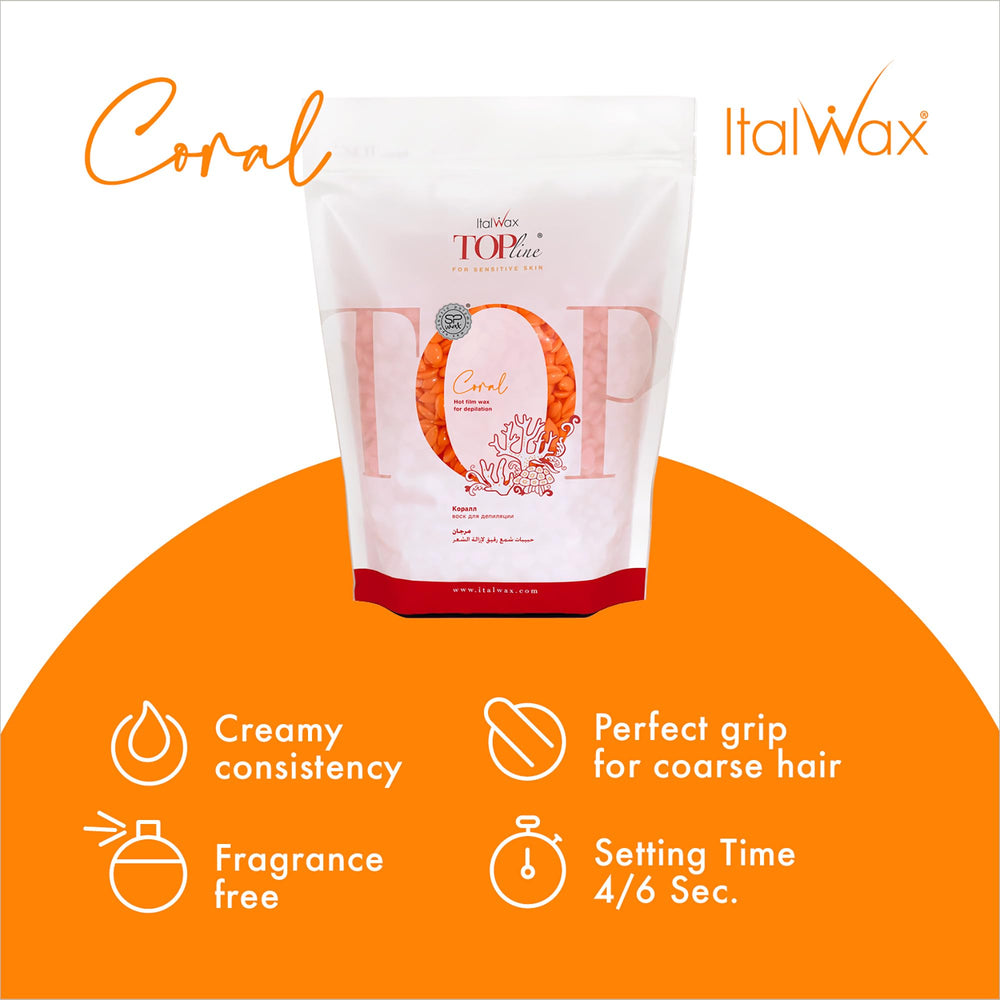Italwax Top Line Coral brinda agarre fuerte para zonas difíciles de depilar.