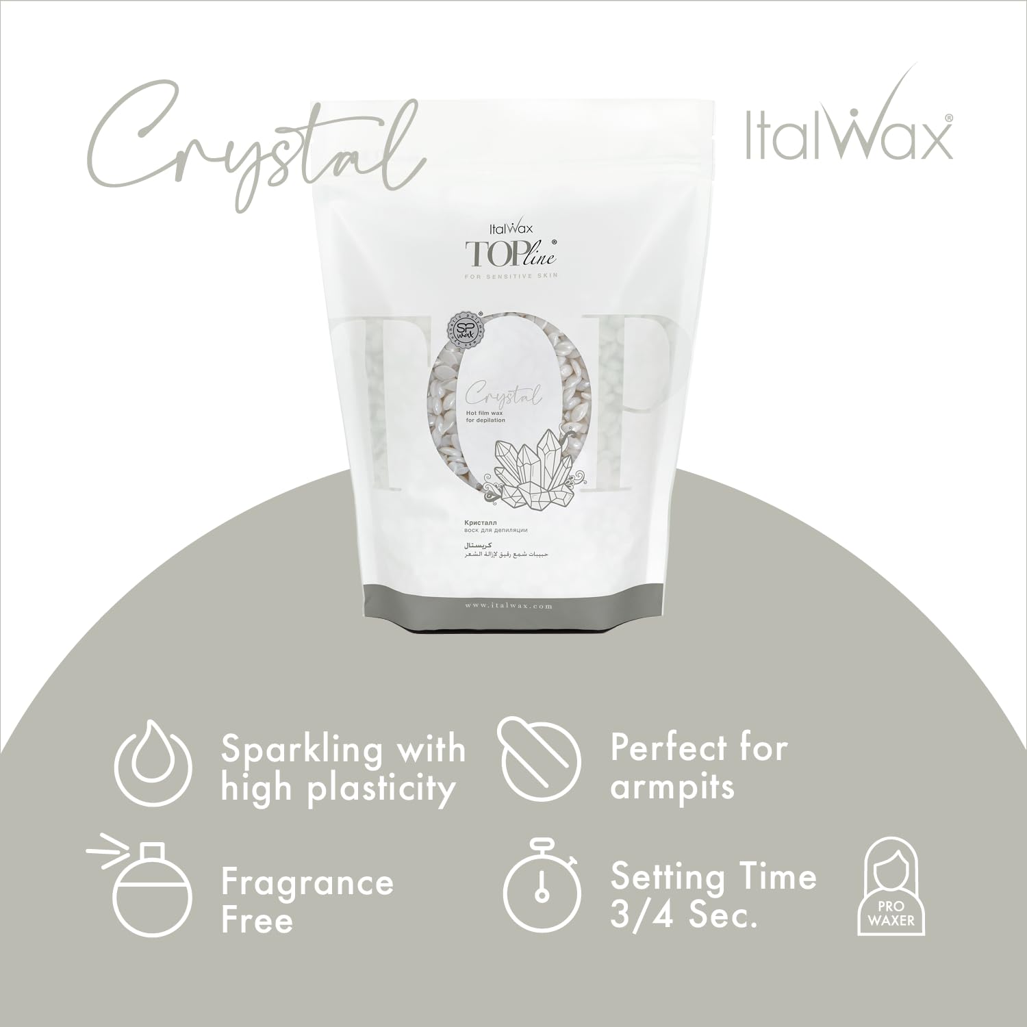 Italwax Top Line Crystal: sin fragancia, reduce irritación para piel sensible durante depilación