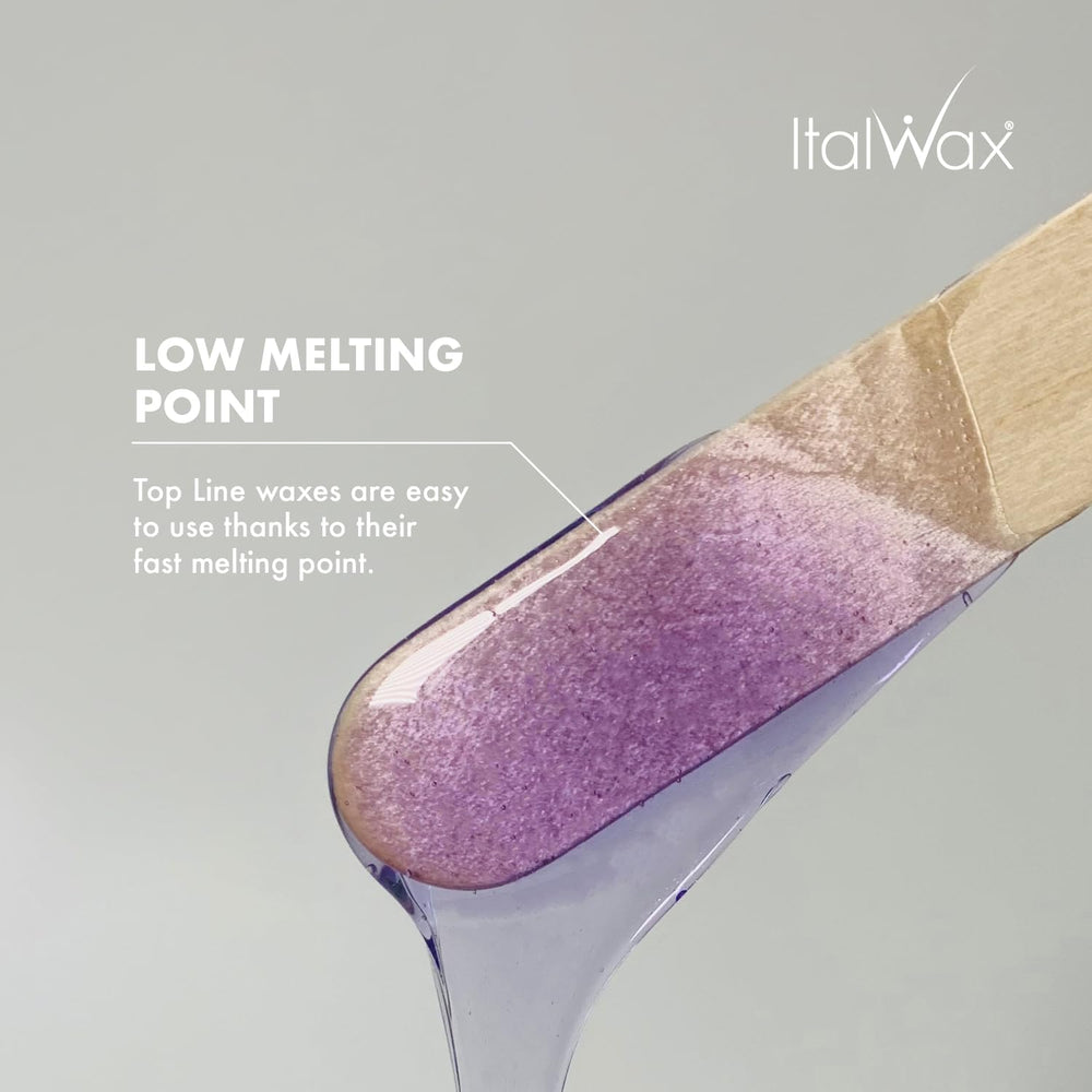 Italwax Orchid transparent wax during application highlights visibility on bikini area.