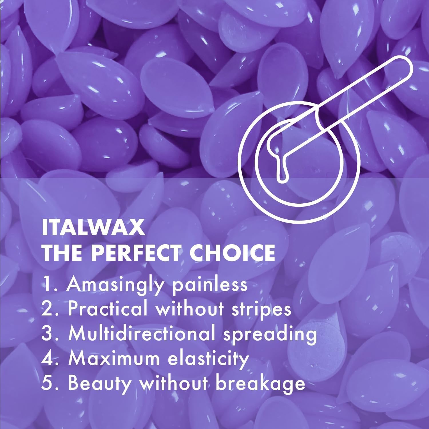 Italwax Orchid wax adheres to short and coarse hair for clean removals.