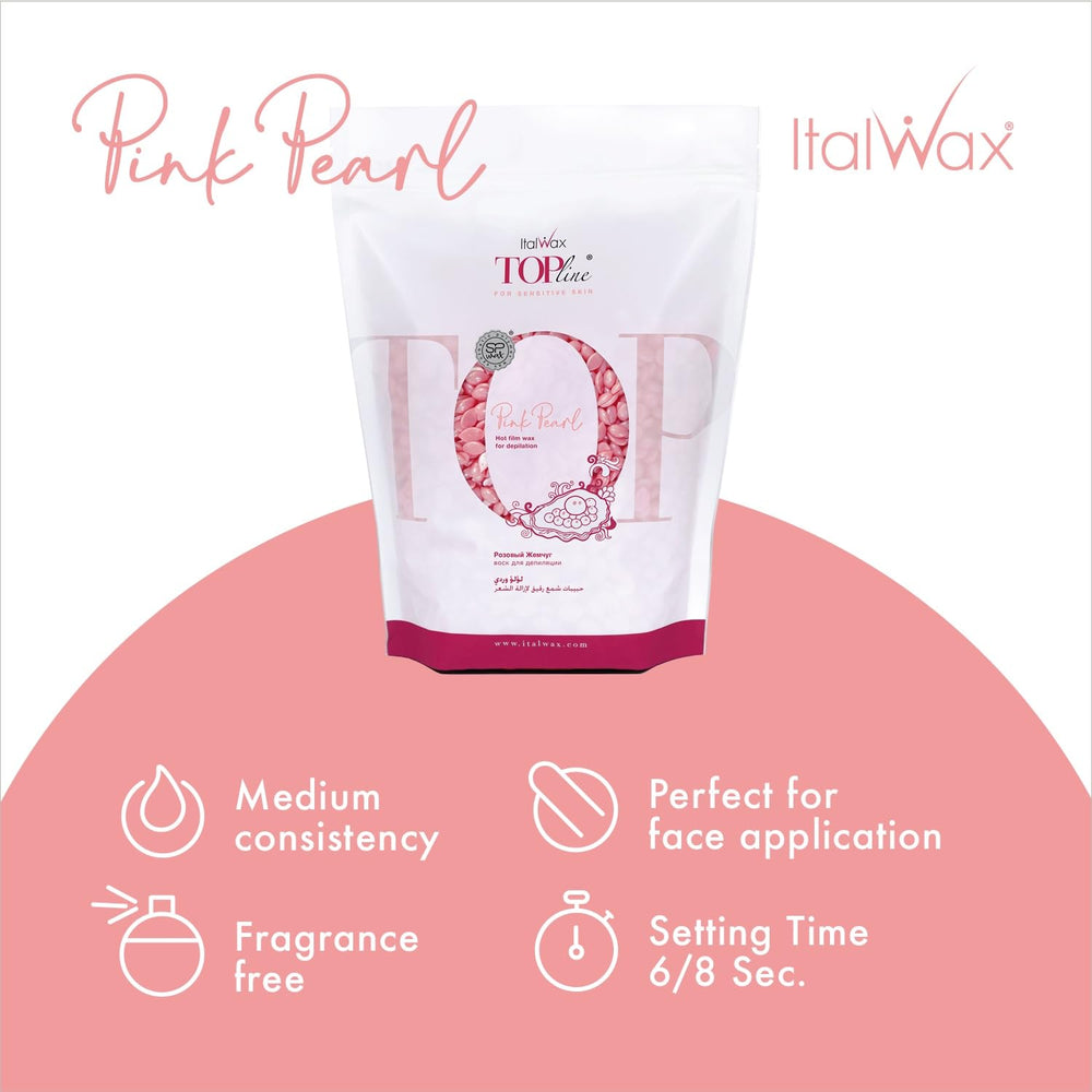 Italwax Pink Pearl hard wax being applied to facial brows with precision.