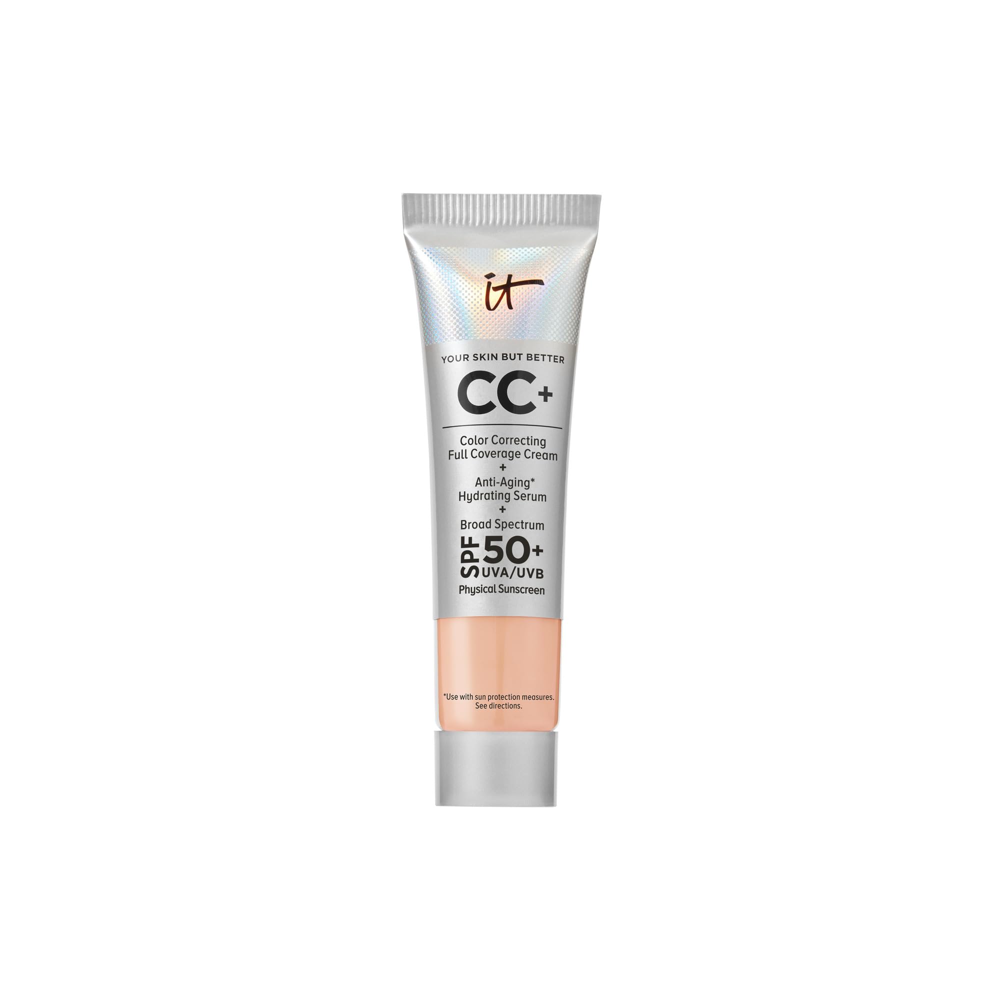IT Cosmetics CC+ Travel, botella con bomba, hidratación y cobertura duradera para el tono natural.