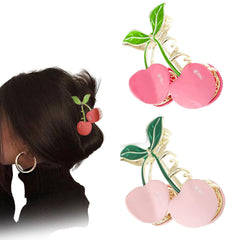 Pinza ITingstere para pelo con cereza metálica grande en rosa, sujeción estable