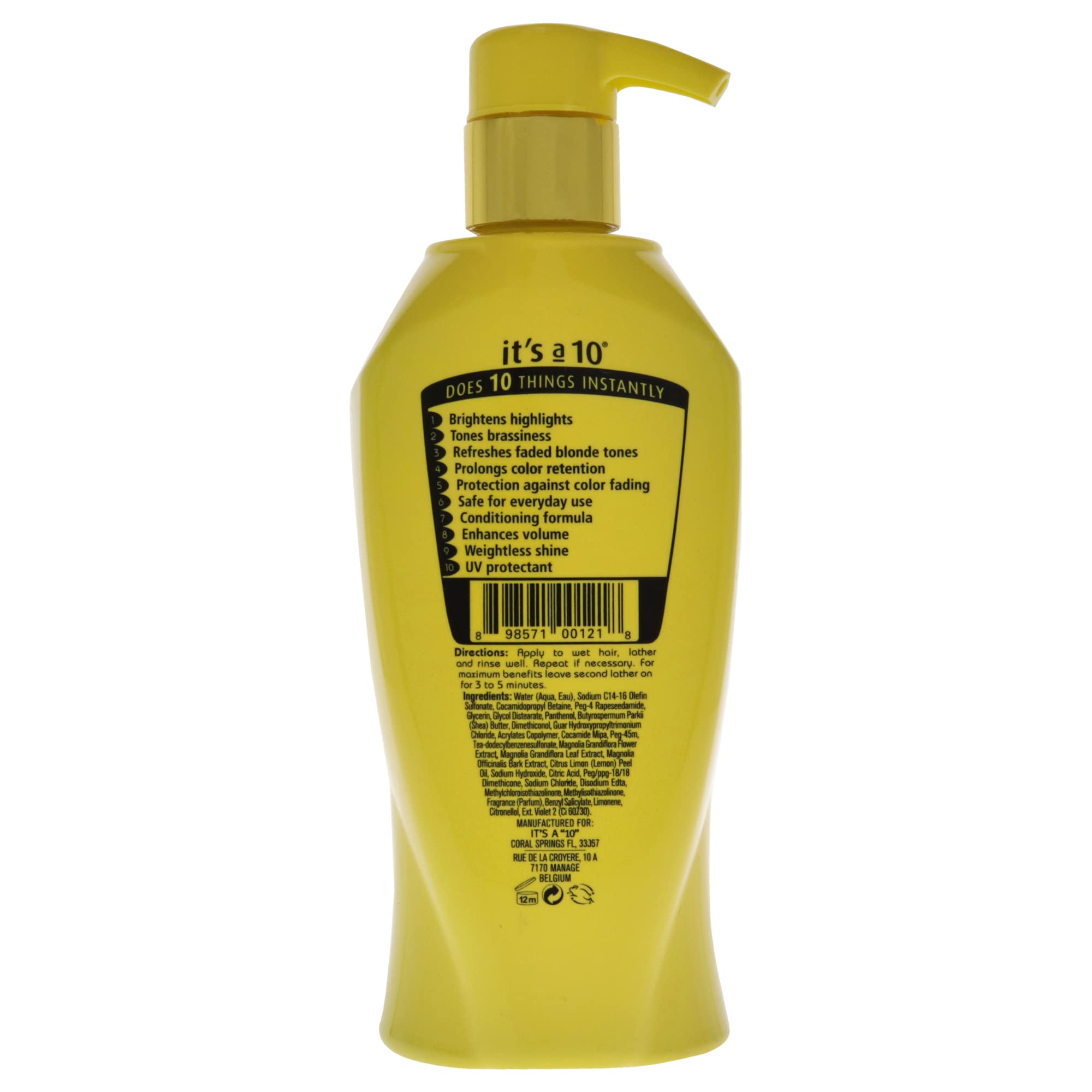 Its a 10 Haircare Miracle Brightening Shampoo cabello dorado, textura suave y tono revitalizado para uso diario