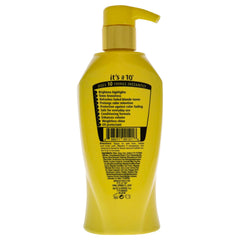 Its a 10 Haircare Miracle Brightening Shampoo cabello dorado, textura suave y tono revitalizado para uso diario