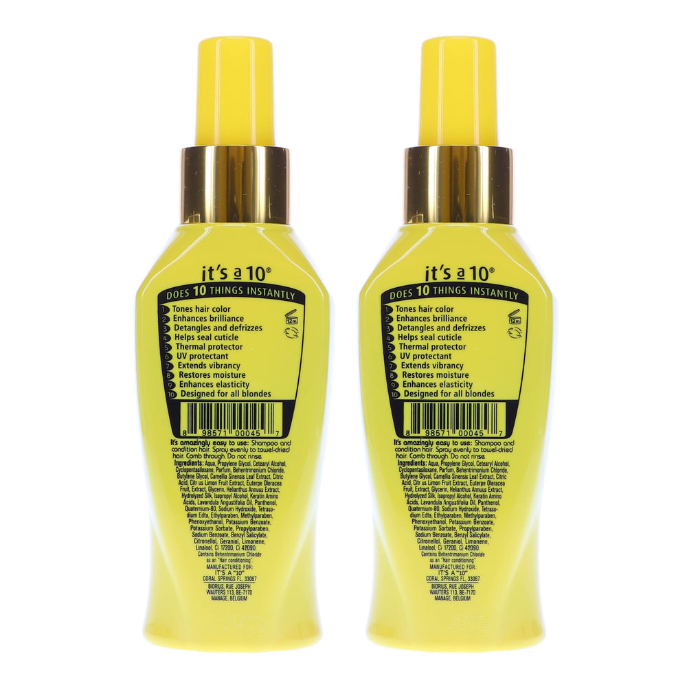 Its A 10 Blonde Leave-In, textura cremosa que aporta humedad y suavidad al cabello rubio.