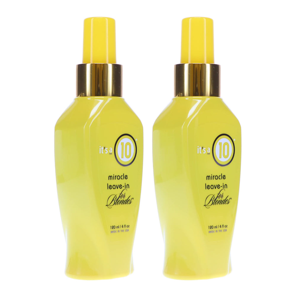 Its A 10 Blonde Leave-In muestra etiqueta clara y color morado para rubios brillantes.