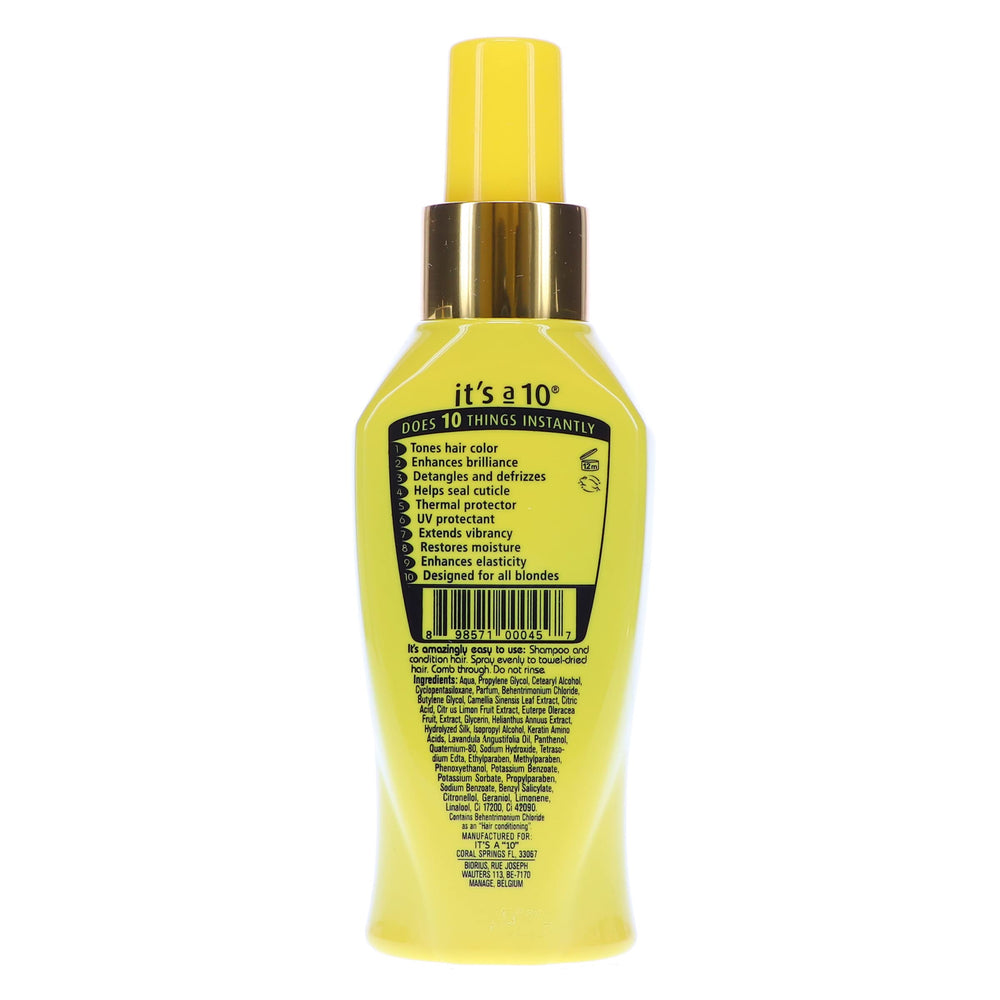 Its A 10 Blonde Leave-In para mechas, puede usarse en áreas rubias para uniformidad.