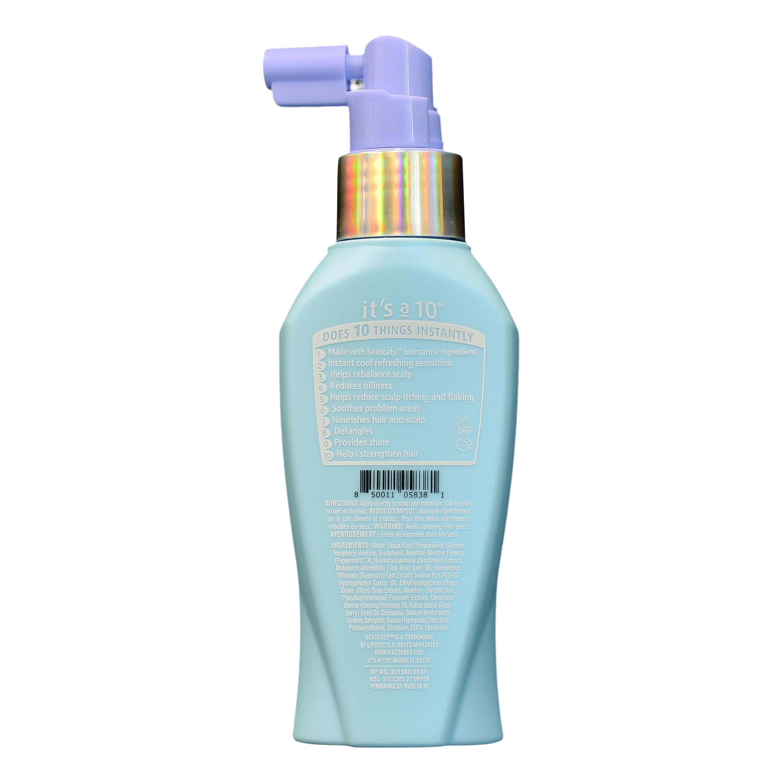 Aplicación suave del spray calmante para cuero cabelludo de It’s a 10 Haircare