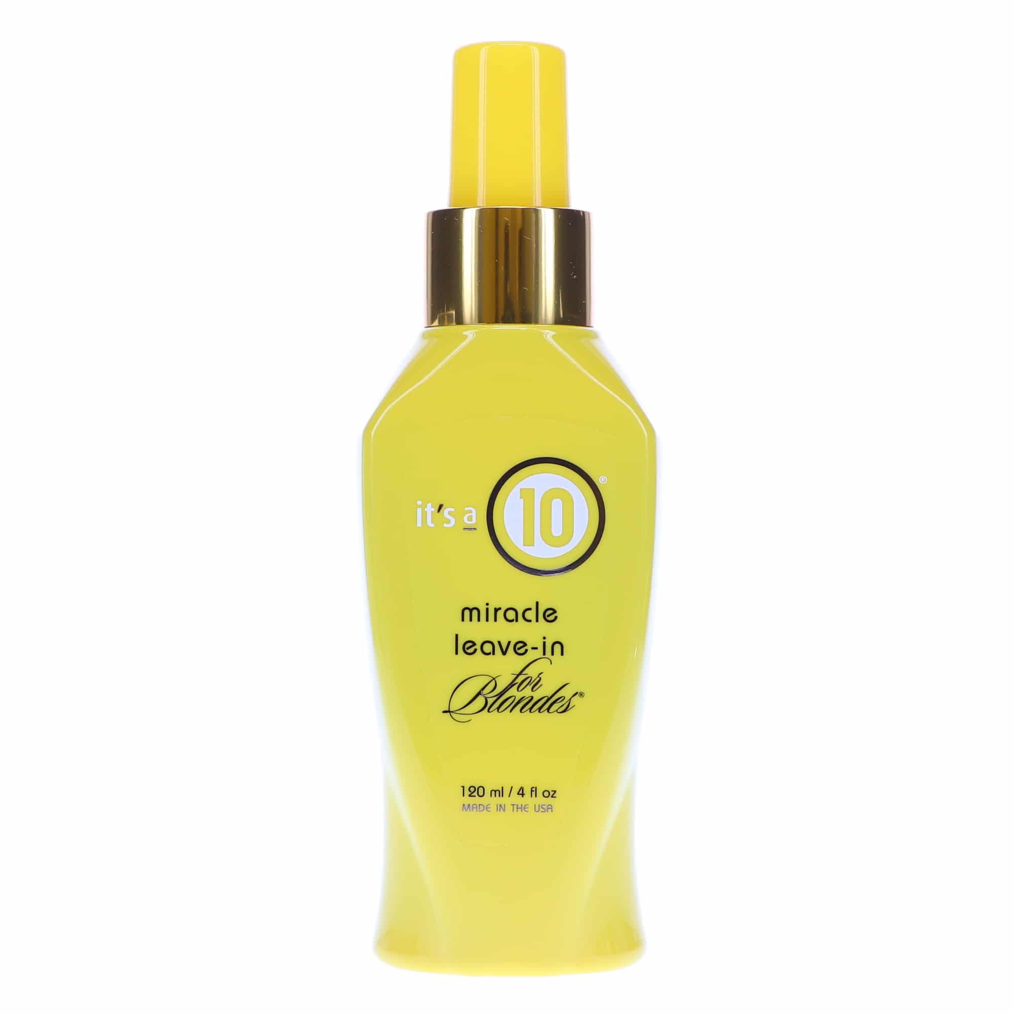 Its a 10 Haircare Blonde Miracle Leave-In, botella con tratamiento ligero para brillo dorado.