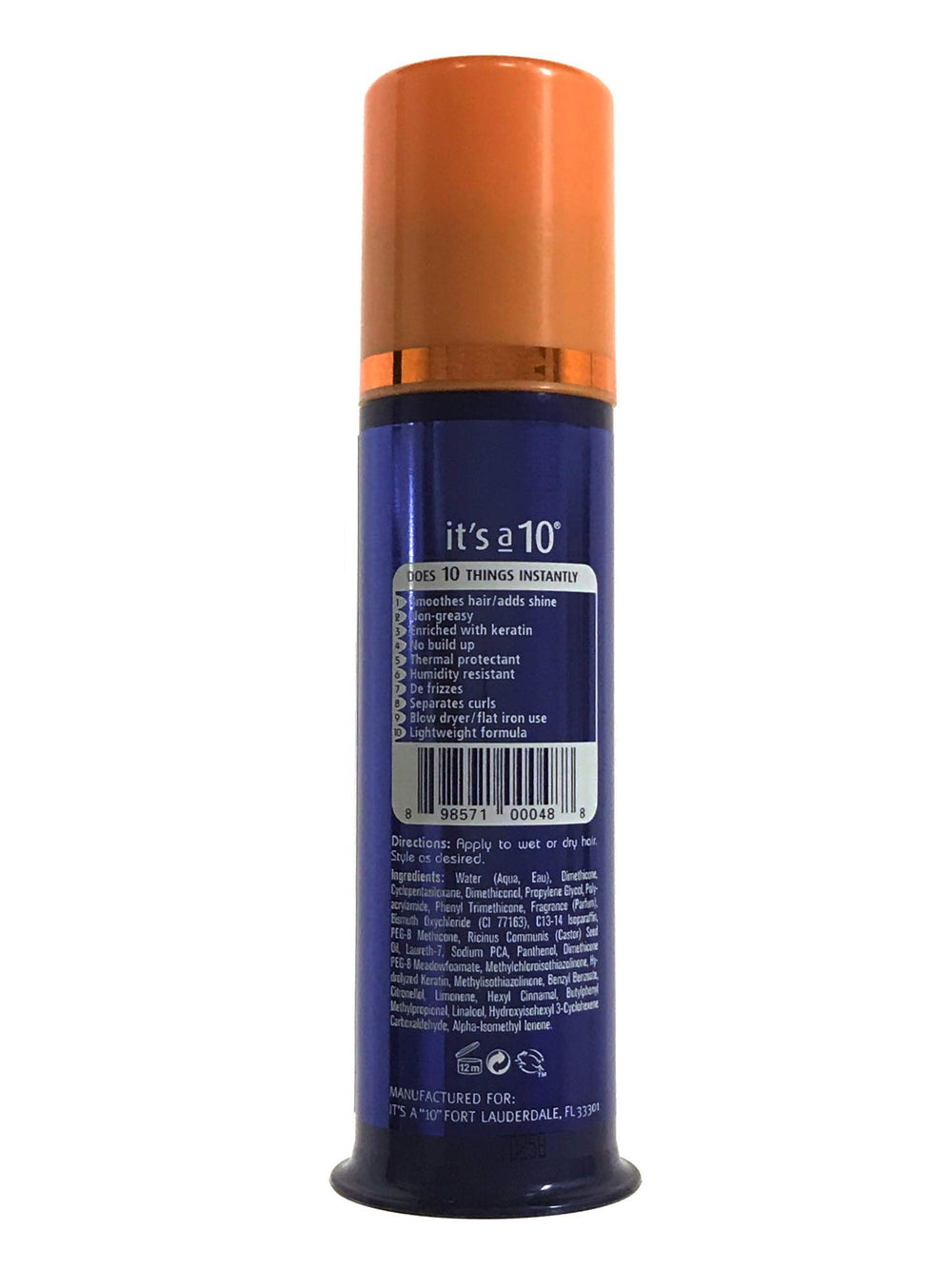 It's a 10 Haircare Milagro Poción Sin Enjuague con Keratina, uso diario para cabello suave y protegido.