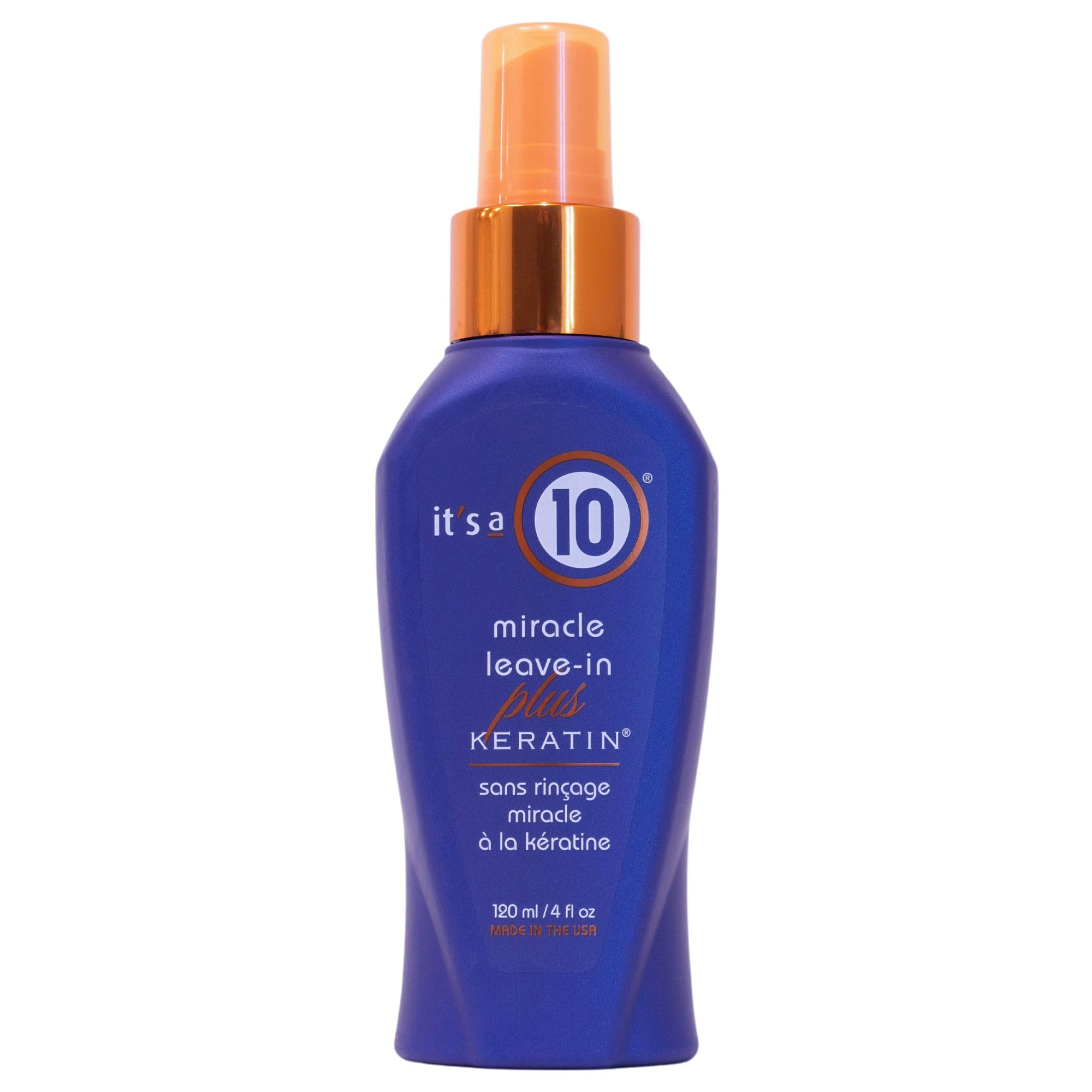 It's a 10 Haircare Milagro sin enjuague con keratina, botella, para suavidad y protección del calor.