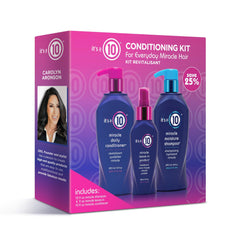 Its a 10 Haircare Miracle Conditioning Trio Kit, botella del kit, para mayor manejabilidad y peinados duraderos.