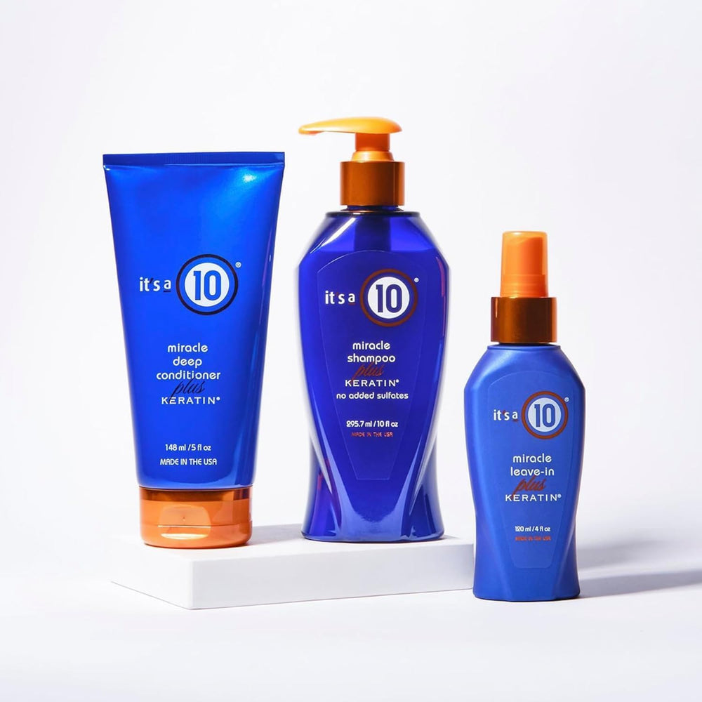 It's a 10 Haircare Miracle Leave-In Keratin, pack de 2 frascos para uso prolongado.
