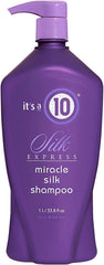 It's a 10 Haircare Silk Express Milagro Seda Champú botella para brillo y suavidad.
