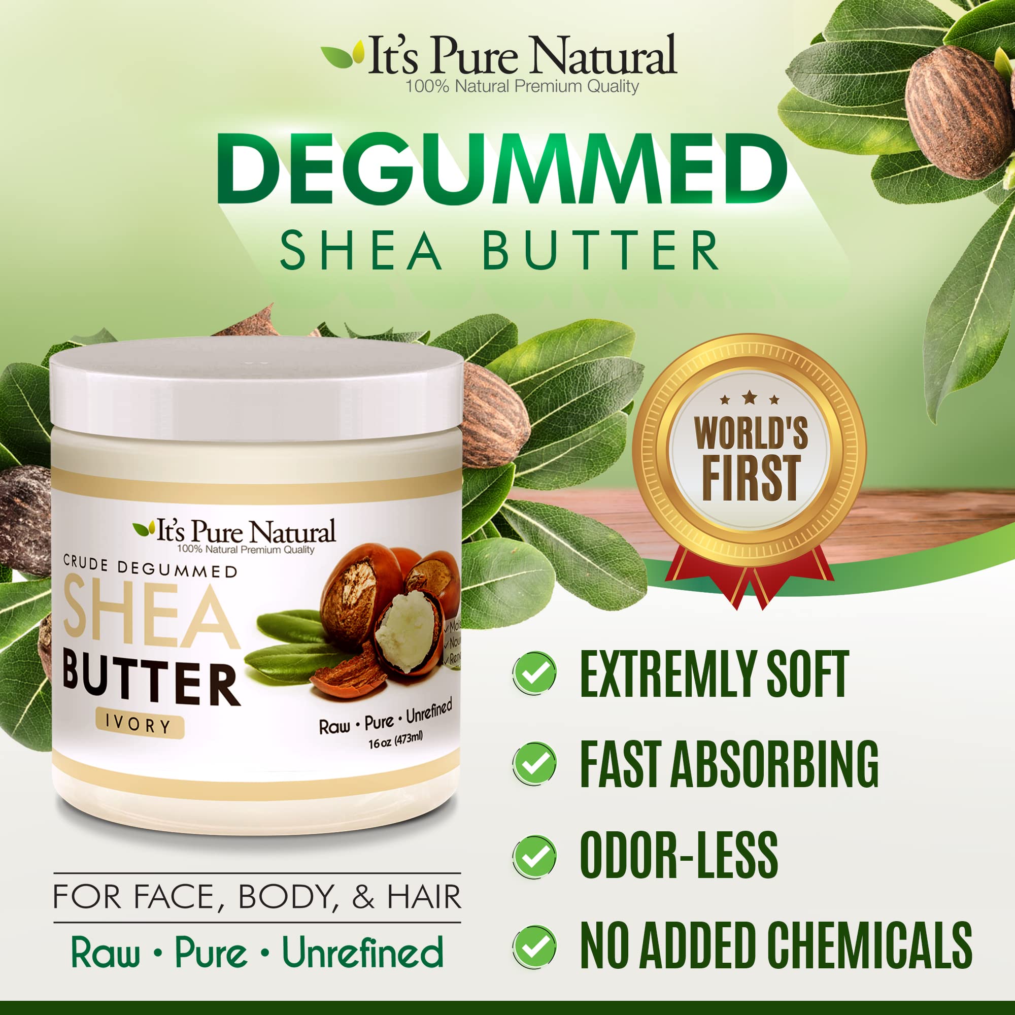 Its Pure Natural manteca degimada cruda; rápida absorción para piel suave.