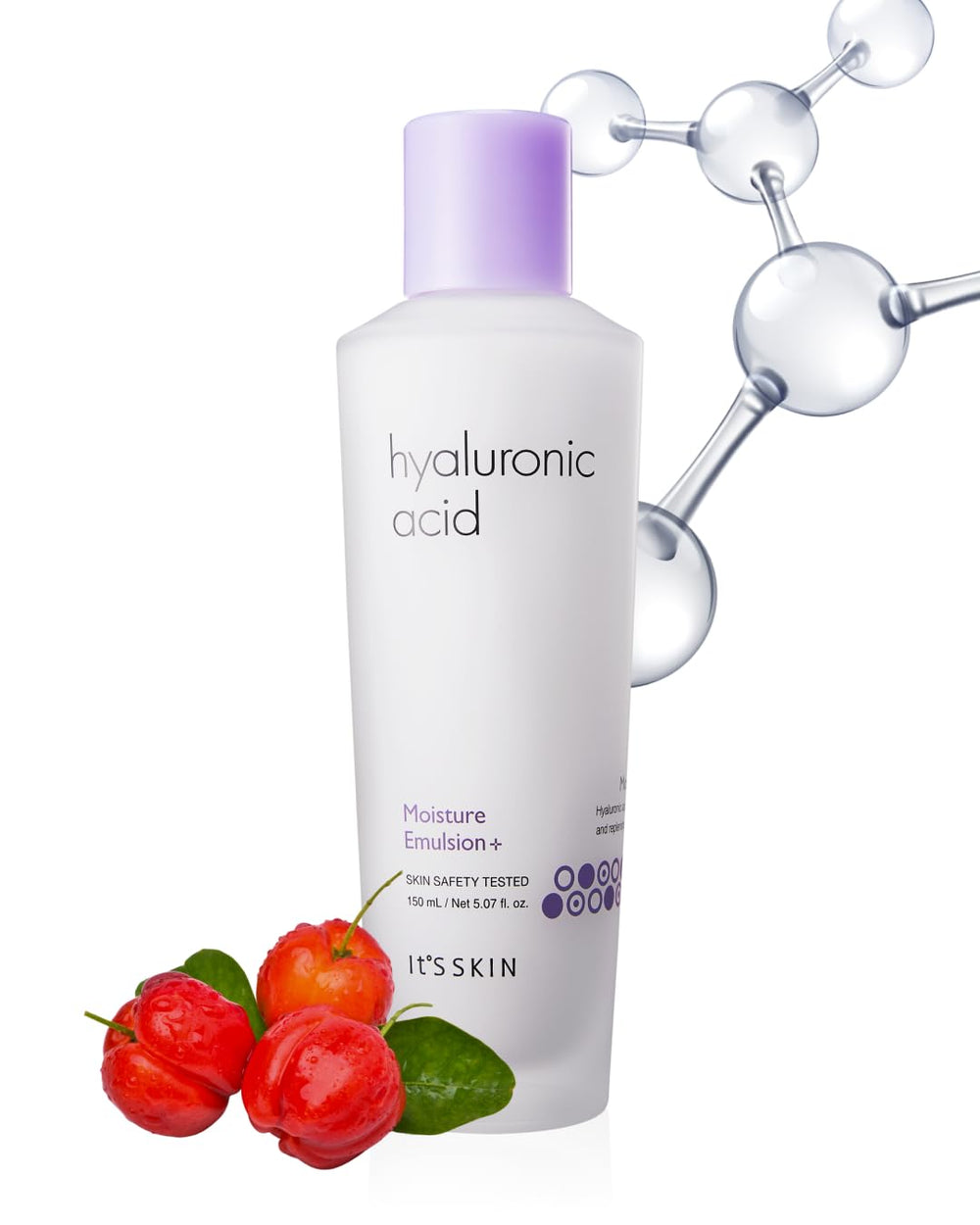 It'S SKIN emulsión con ácido hialurónico, envase frontal para hidratación sostenida.
