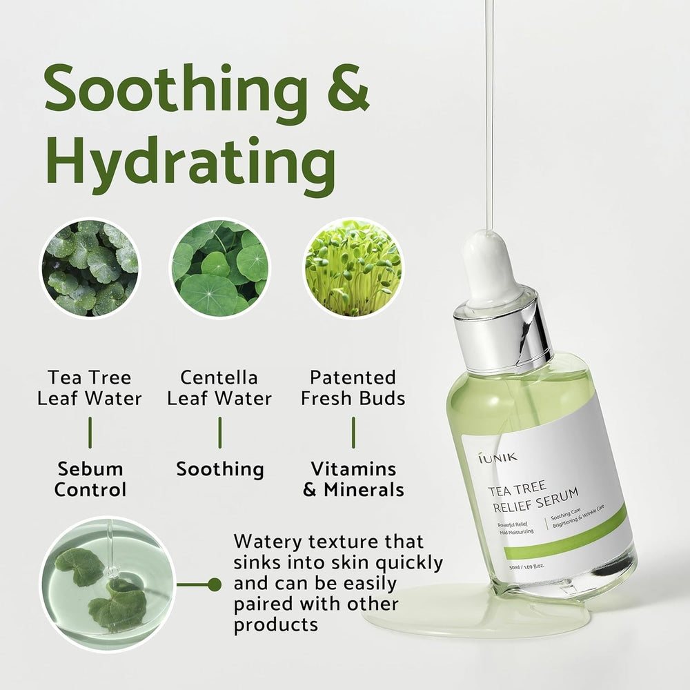 Aplicación facial suave con IUNIK y árbol de té, piel calmada