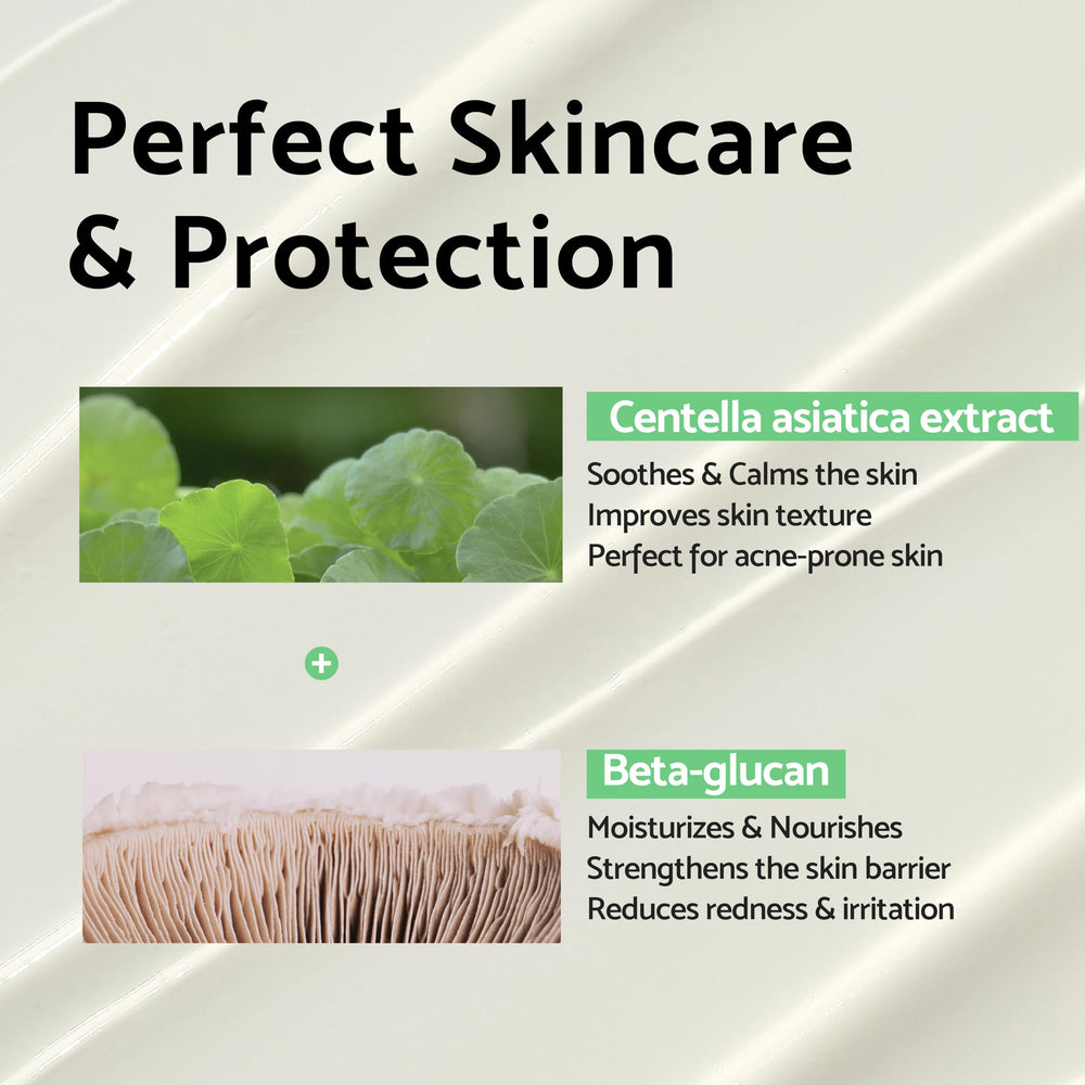 IUNIK Centella Calming Moisture Protector Solar, fórmula vegana apta para piel sensible.