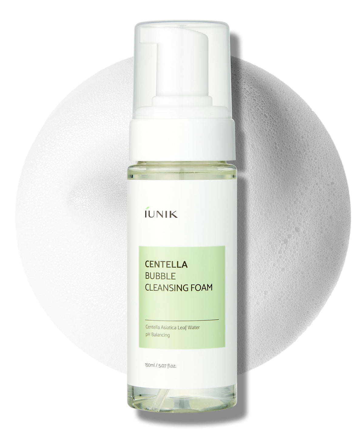 iunik centella: botella de limpiador espumoso para piel suave.