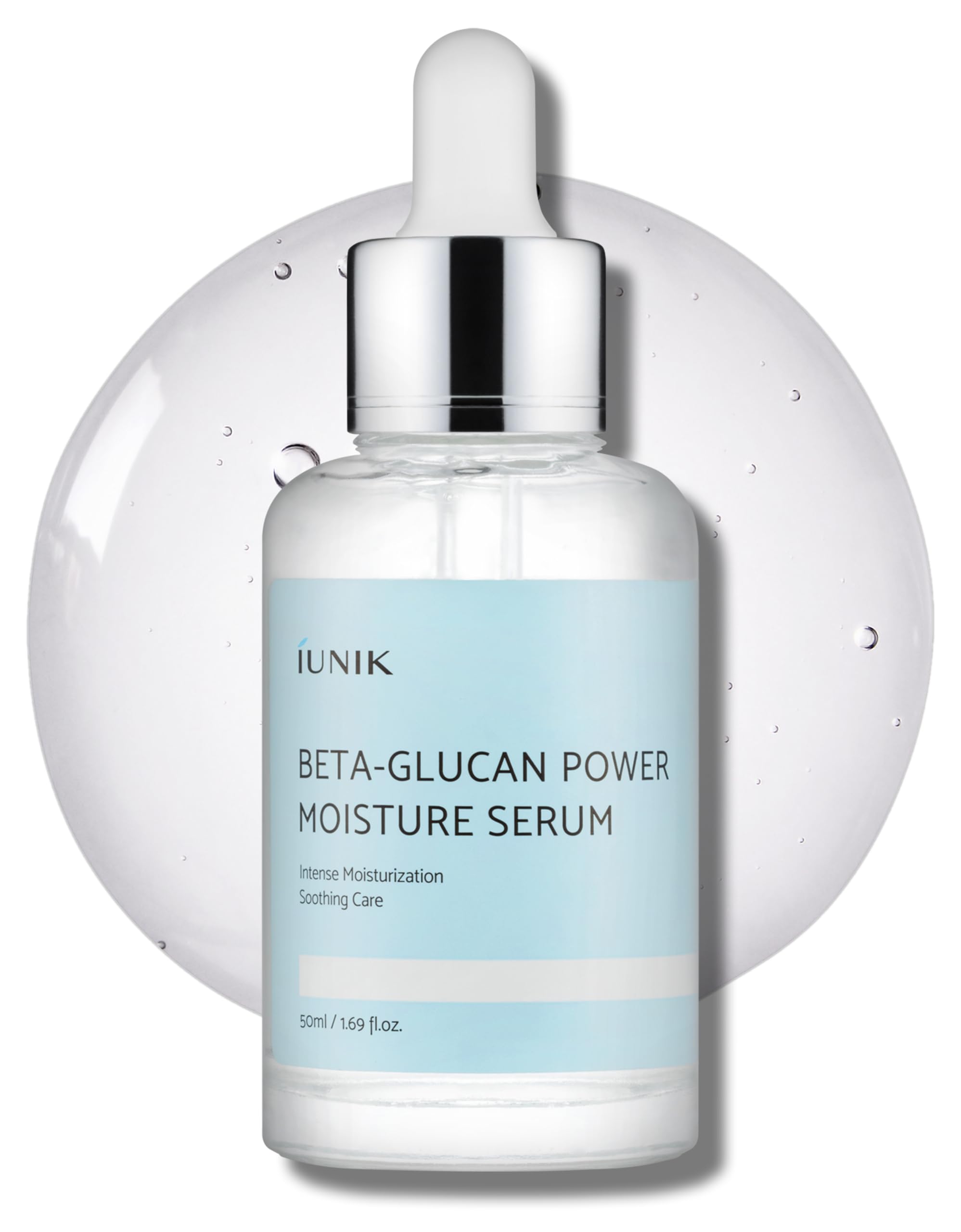 IUNIK Sérum Beta-Glucane hydratant, bouteille claire pour hydratation durable.