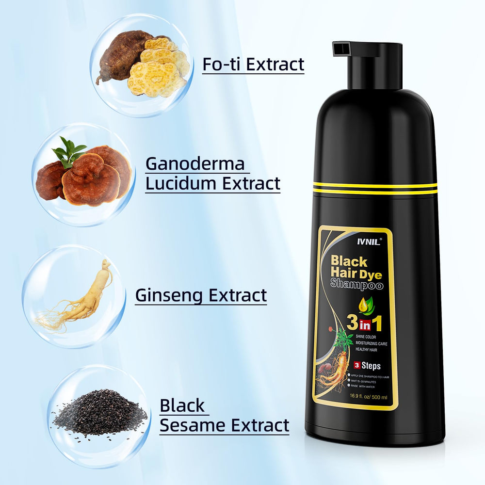 Ivnil champú-tinte negro 3 en 1, cobertura de canas para un look más joven.