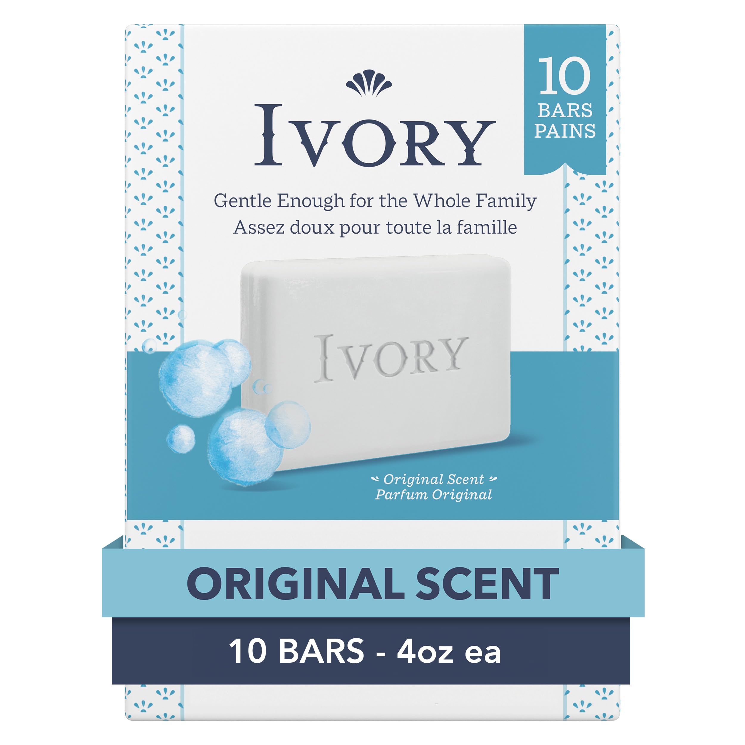 Ivory barra jabón suave original, ideal para piel sensible y uso diario familiar.