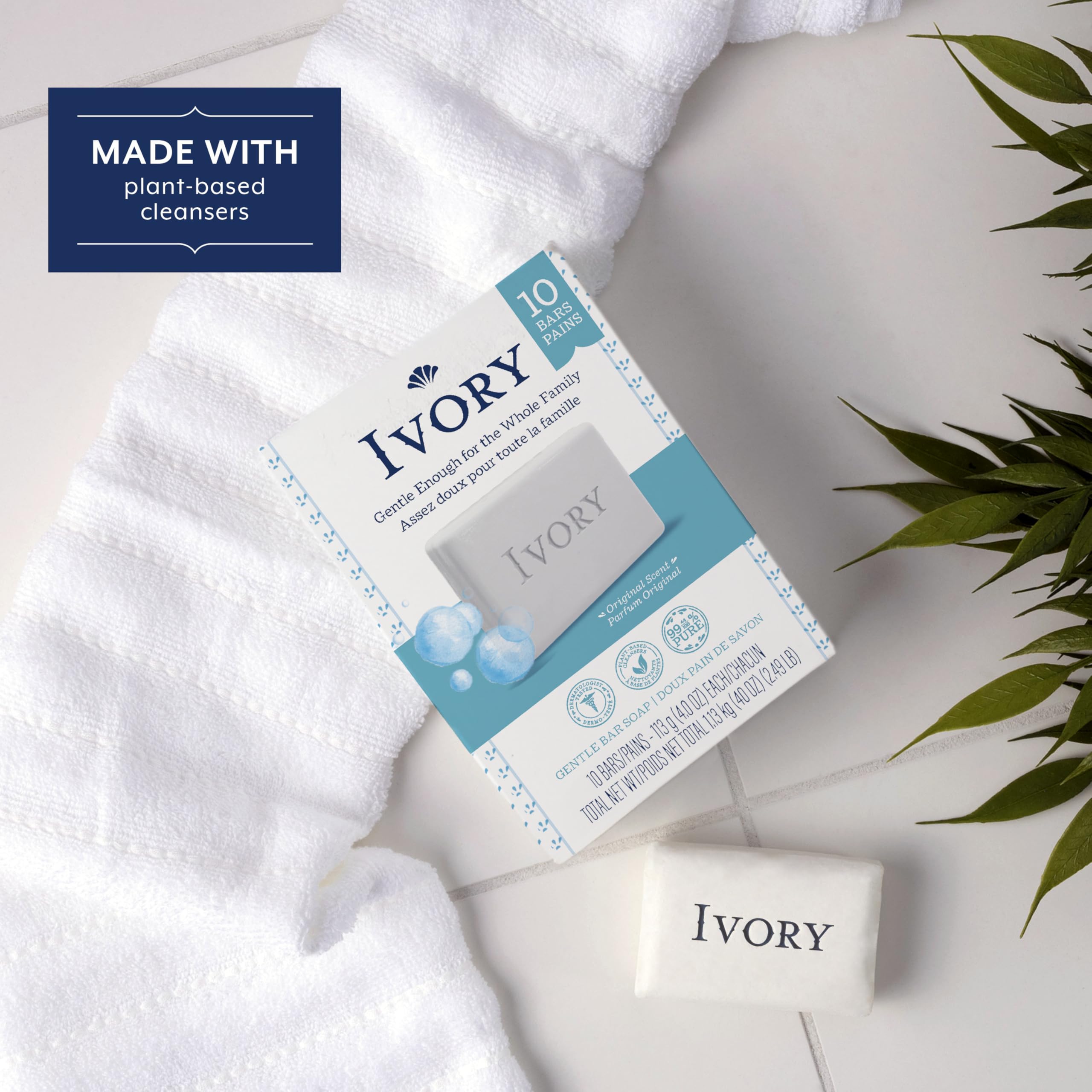 Ivory barra jabón 99-44% pura, tranquilidad para piel sensible.