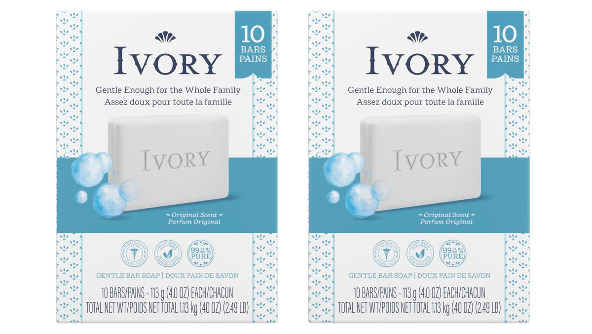 Ivory jabón en barra original de 4 onzas, limpieza suave para piel sensible.