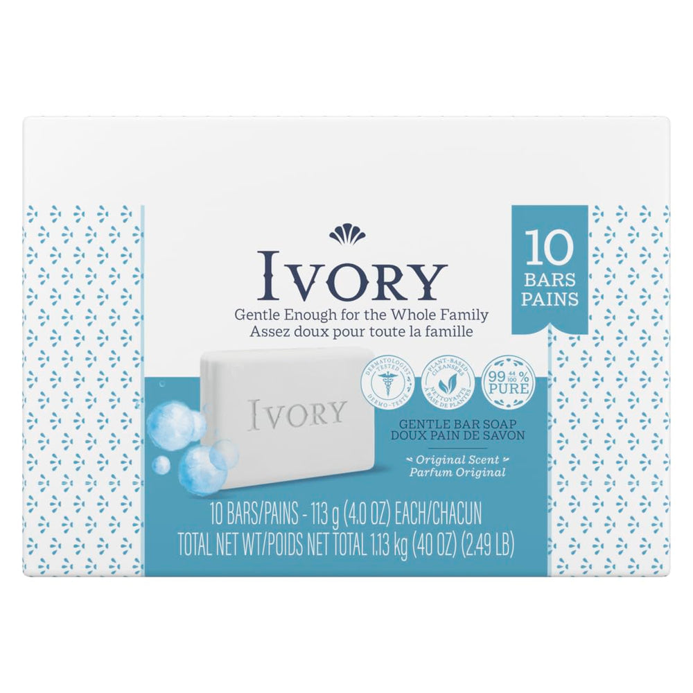 Jabón Ivory sin tintes ni perfumes para piel delicada.